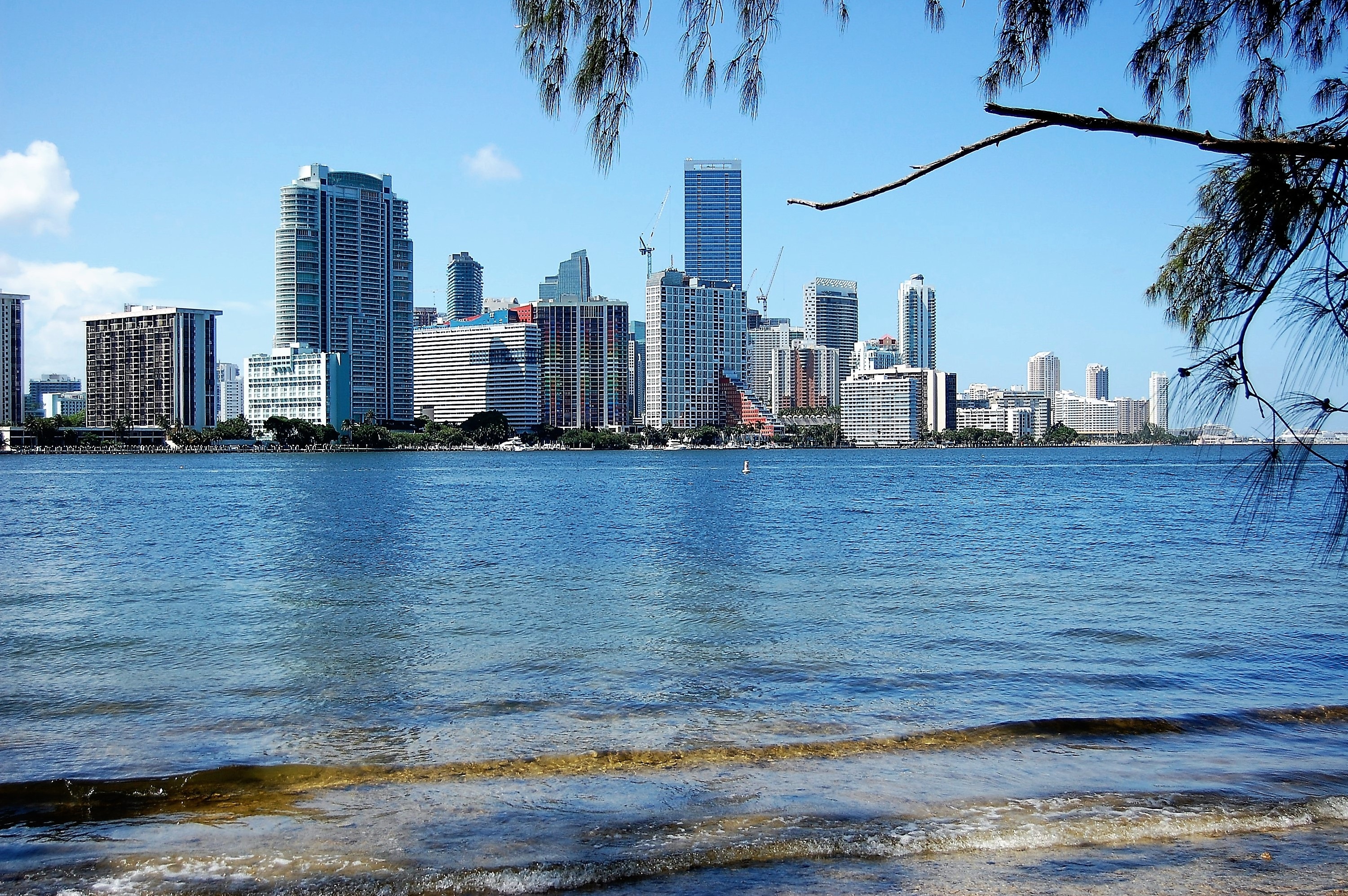 ocean, building exterior, beach, office building exterior, city, florida, building, no people, modern, sea, key biscayne, sky, skyscraper, miami, office, HD Wallpaper