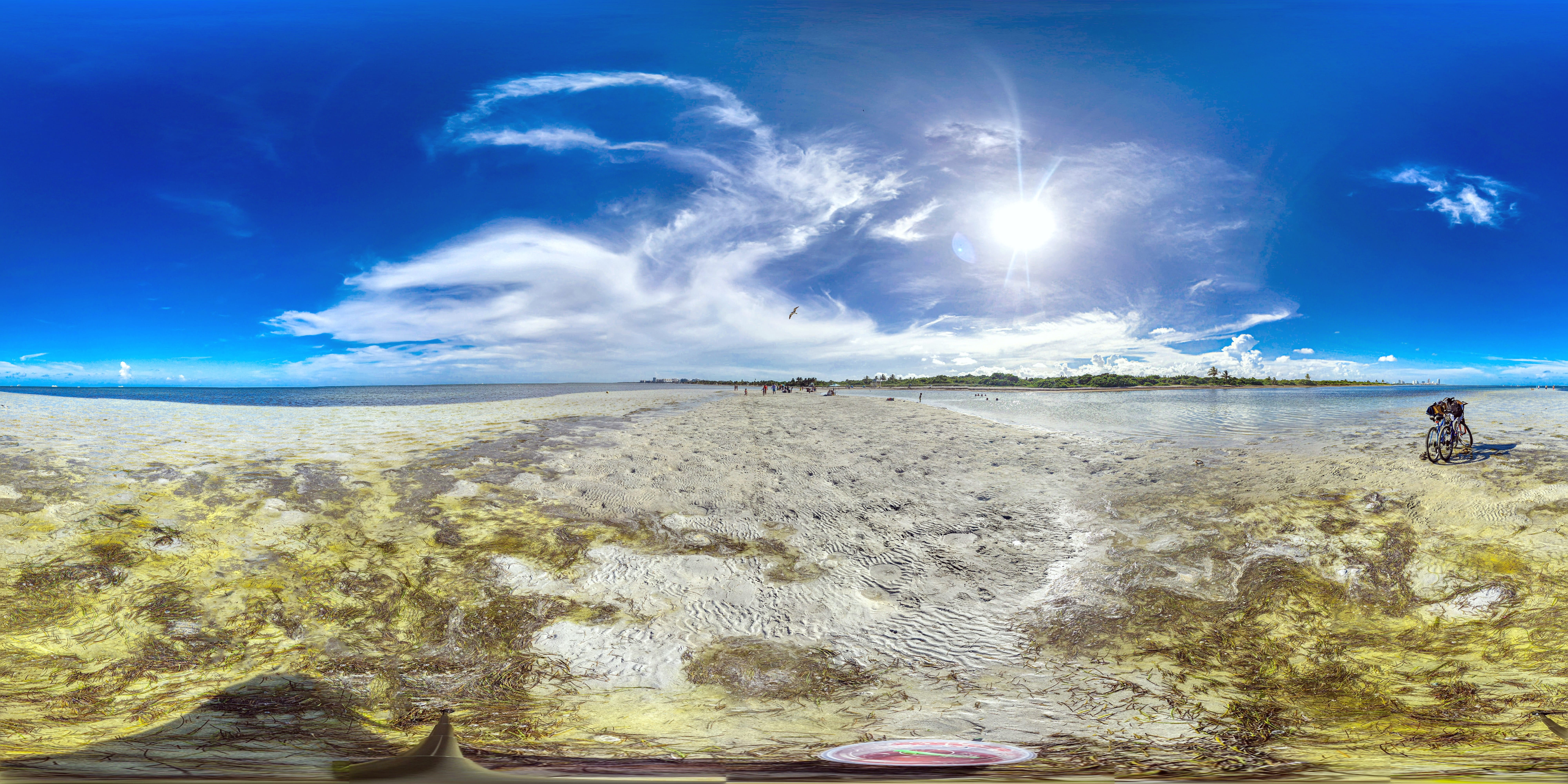 tourism, people, vision, sand, degree, lagoon, coast, architecture, panoramic, Beach, water, miami, blue, Key Biscayne, natural, coastline, tranquil scene, HD Wallpaper
