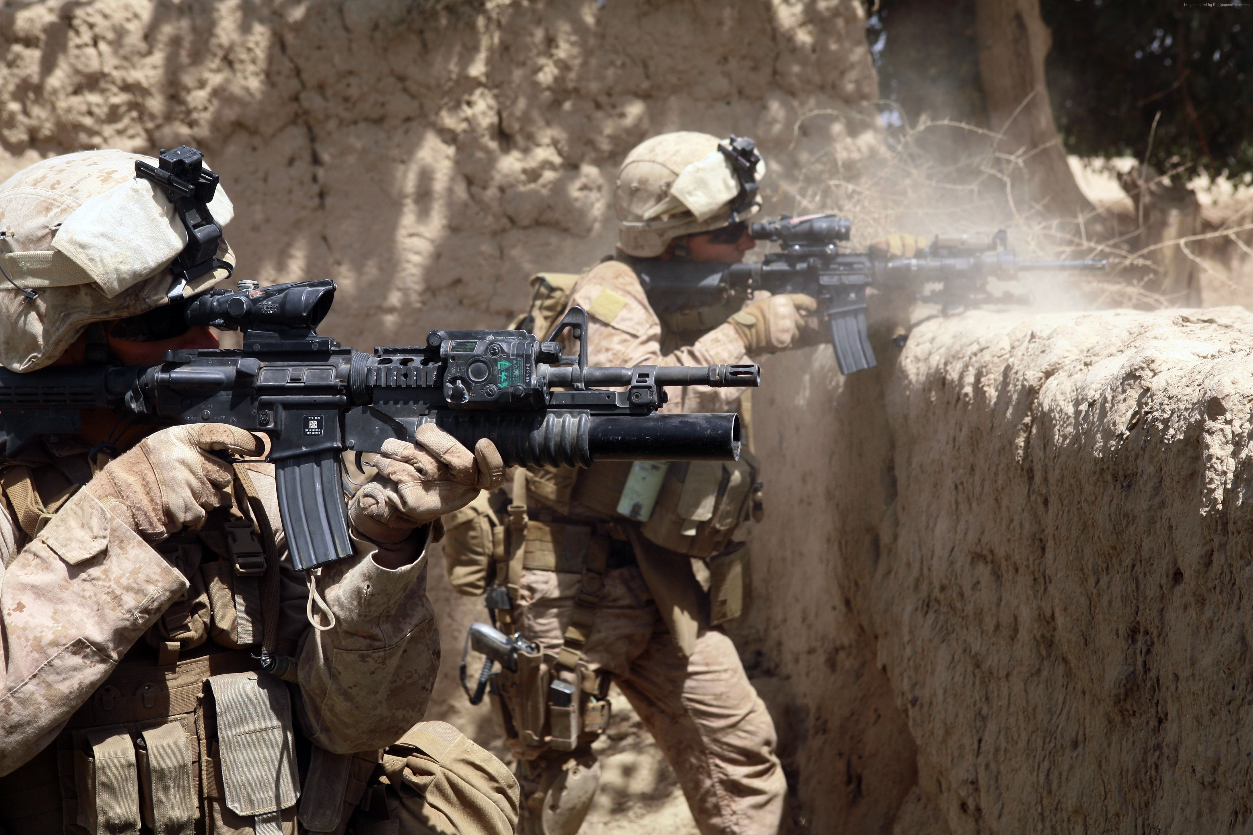 M-16, red sight, 4K, U.S. Army, AR-15, Marine Corps, HD Wallpaper