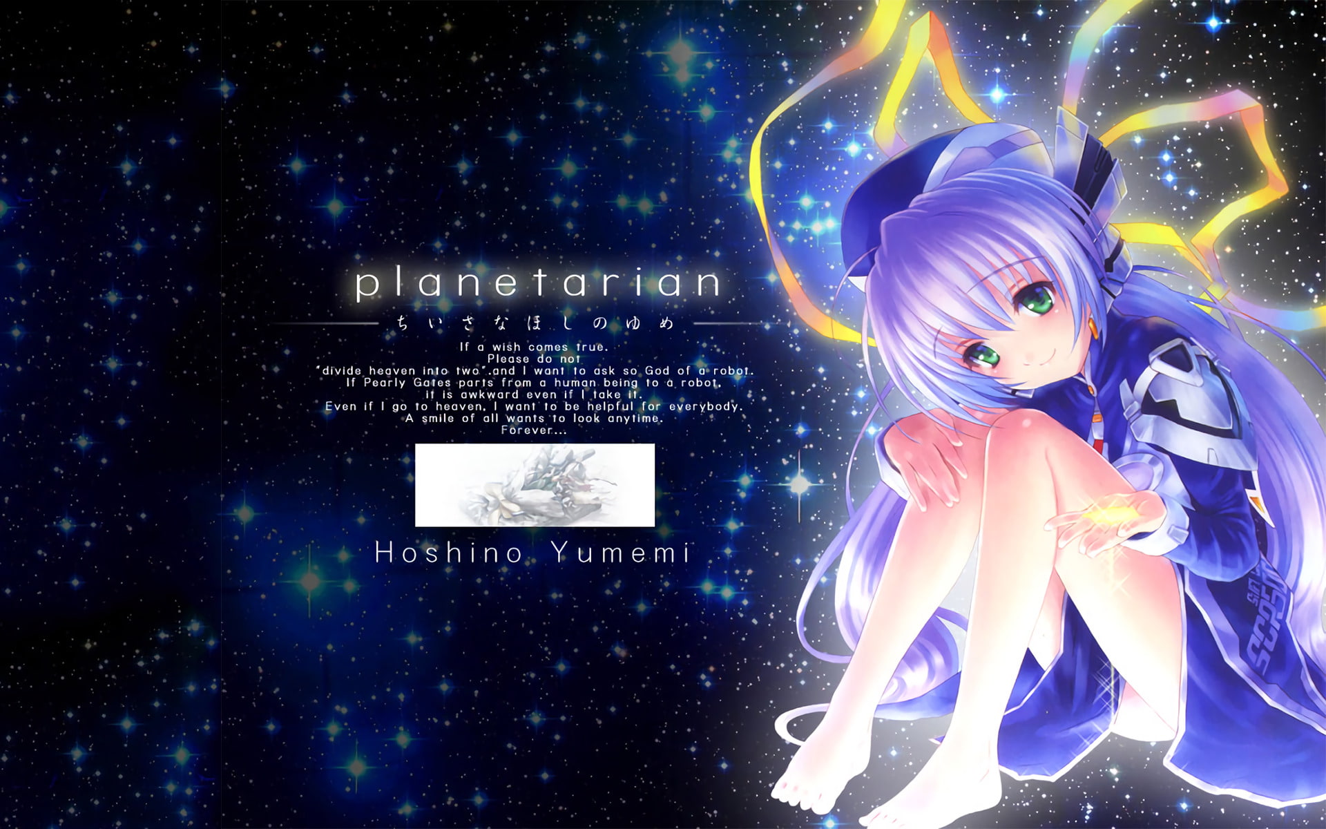 space exploration, astronomy, glowing, adult, Yumemi Hoshino, cyborg, futuristic, connection, Planetarian: The Reverie of a Little Planet, 1080P, people, HD Wallpaper