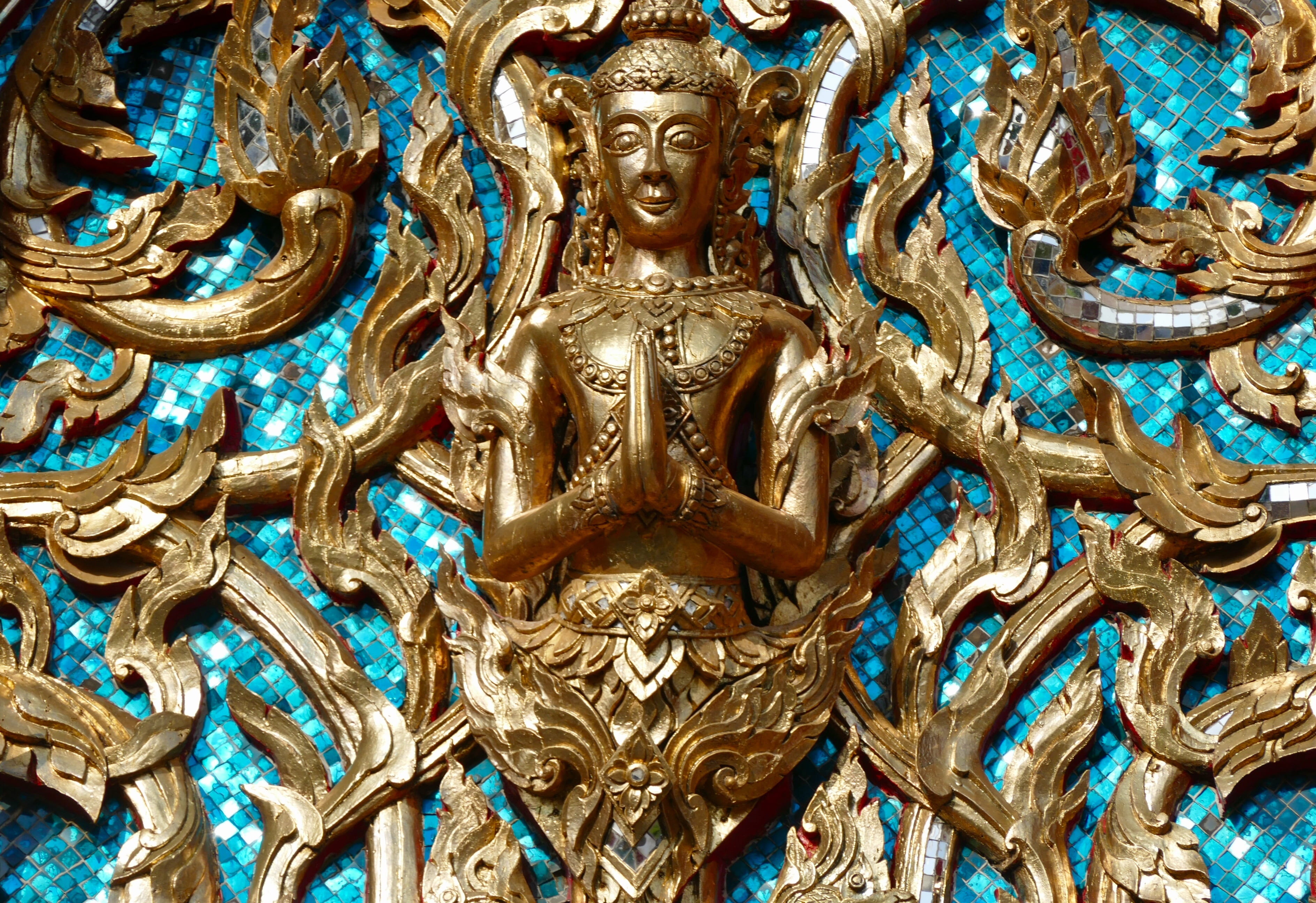 religion, golden, spirituality, carving - craft product, architecture and art, close-up, meditation, representation, ornament, full frame, gold, architecture, HD Wallpaper