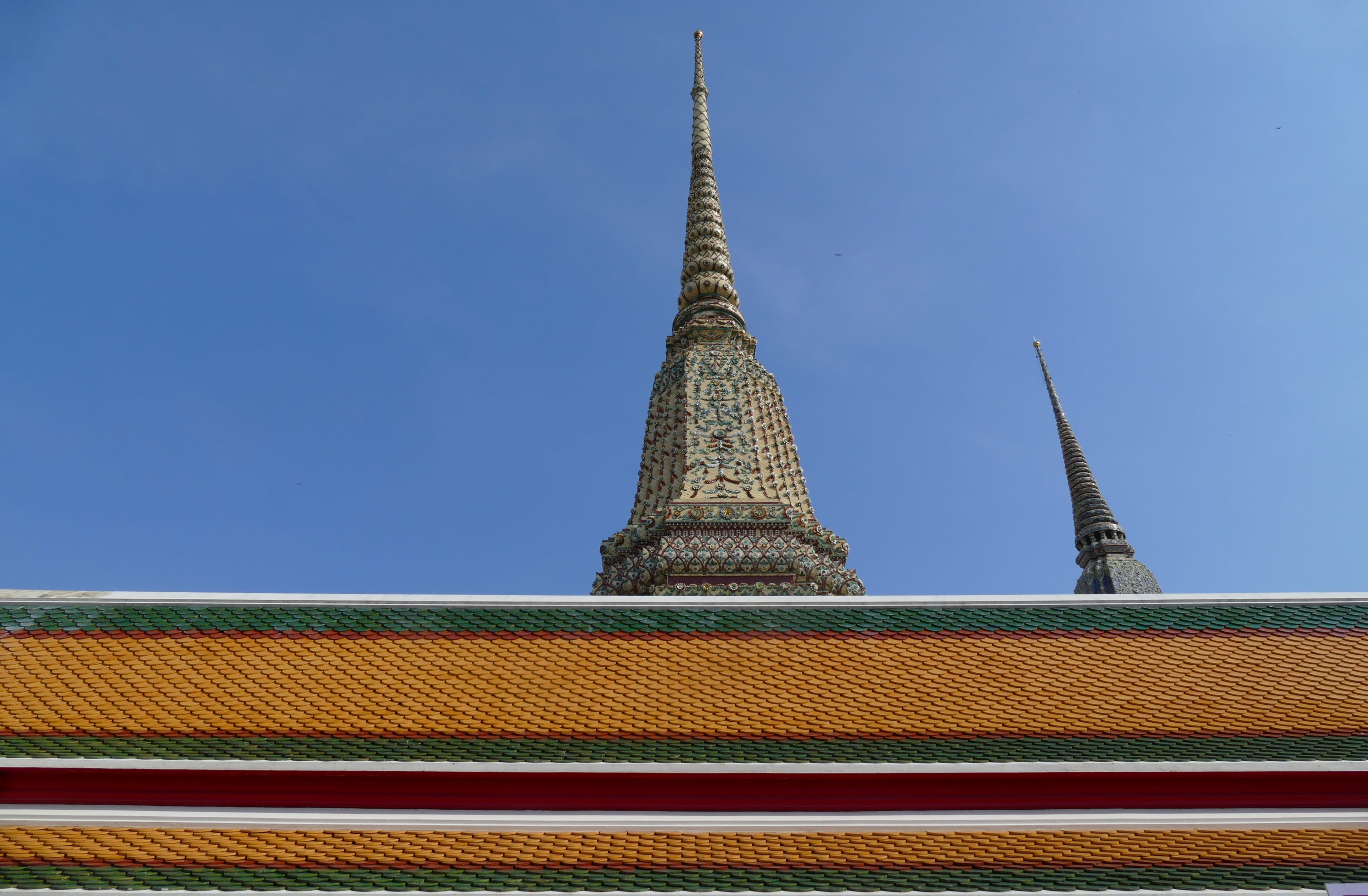 wat pho, built structure, bangkok, religion, buddhism, places of interest, monastery, architecture, place of worship, clear sky, temple, day, belief, world heritage, HD Wallpaper