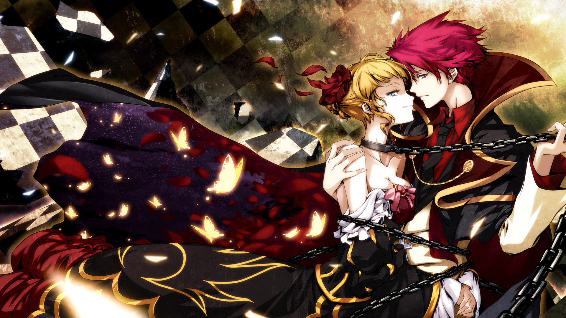battler, white, chain, naku, dress, 1080P, umineko, blonde, butterfly, red, spider, beatrice, hair, hong, koro, ushiromiya, HD Wallpaper