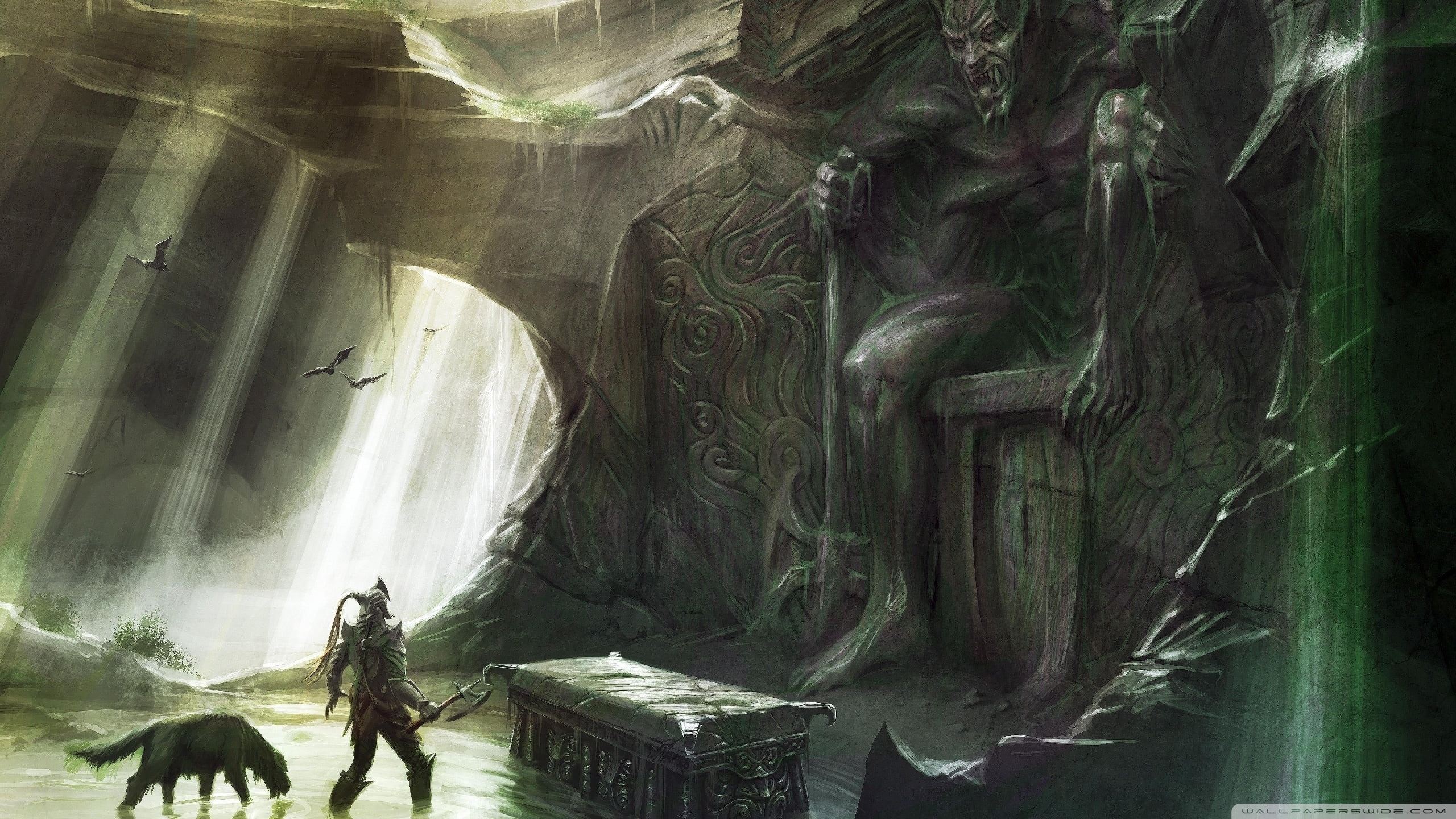 The Elder Scrolls V: Skyrim, sculpture, Daedra, human representation, spirituality, mammal, craft, art and craft, 2K, Mehrunes Dagon, belief, ornate, architecture, HD Wallpaper