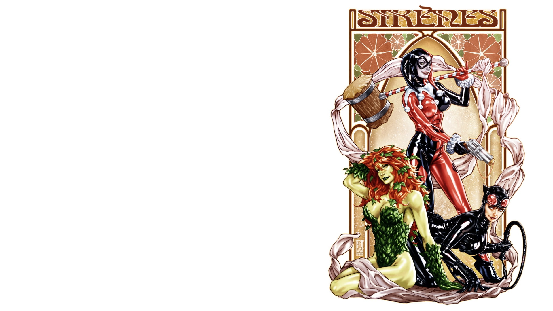 art, Harley Quinn, hd, harley, glasses, quinn, 1080P, people, Catwoman, stained, glass, poison, nouveau, ivy, HD Wallpaper