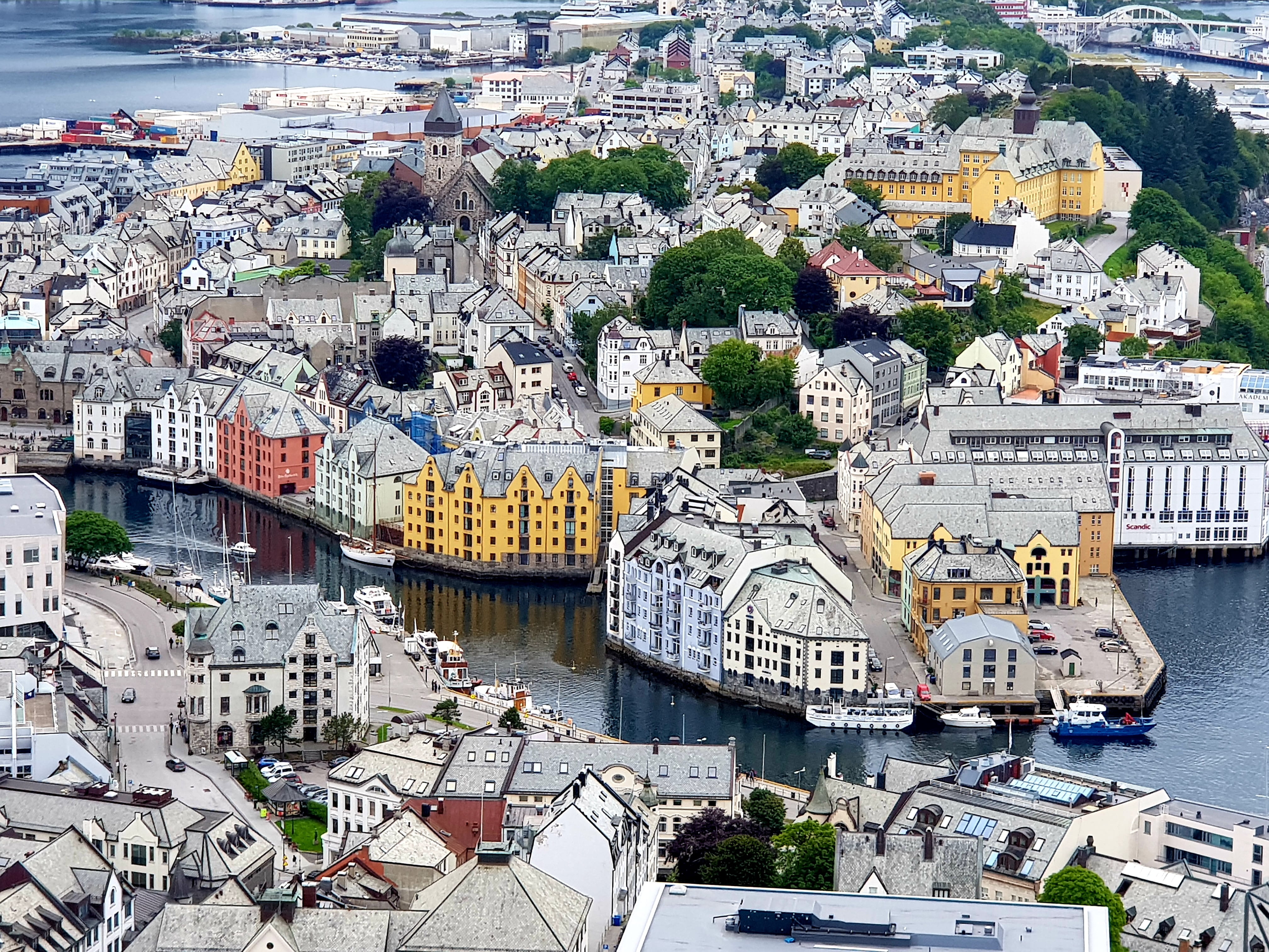 built structure, architecture, sunnmøre, crowded, building, day, ålesund, transportation, mode of transportation, art architecture, town, fjord, sea port, HD Wallpaper