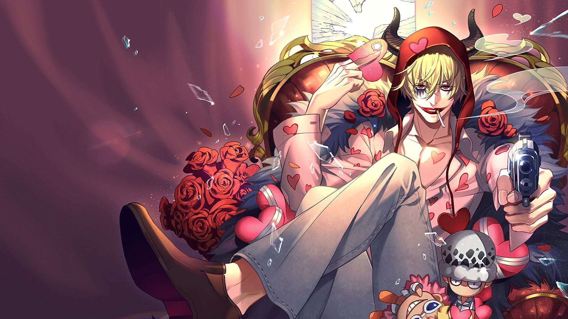 nightlife, One Piece, happiness, young men, adult, celebration, women, arts culture and entertainment, teenager, fun, Donquixote Corazon, emotion, Smoking, HD Wallpaper