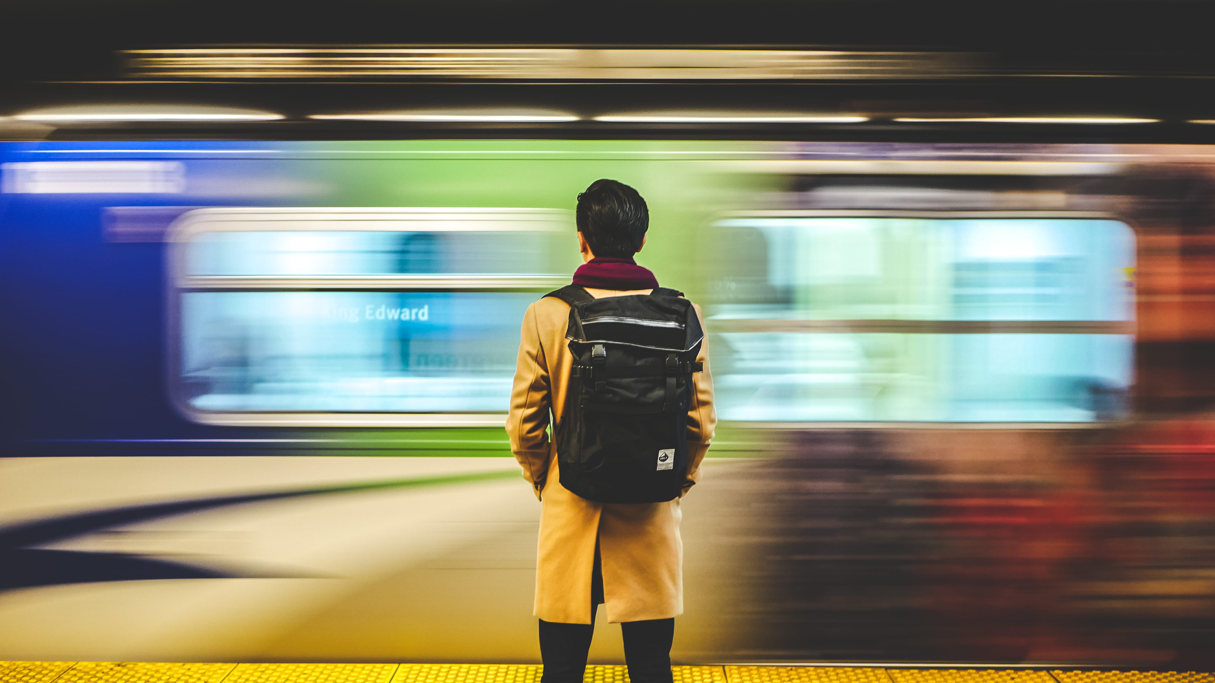 train - vehicle, man, subway, vancouver, black, real people, coat, canada line, tube, transportation, 4K, waiting, person, mode of transportation, speed, HD Wallpaper