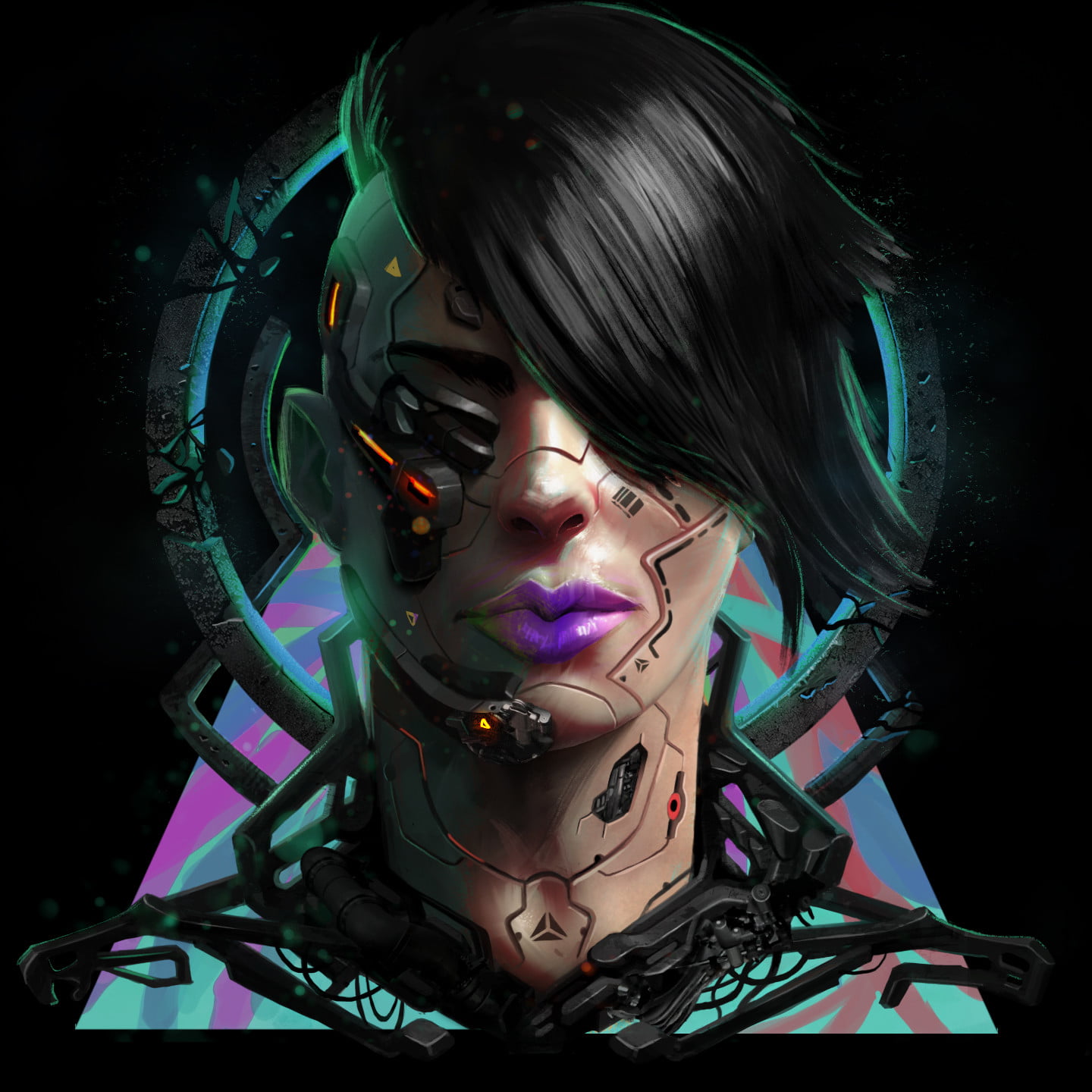 futuristic, women, ArtStation, cyborg, 720P, Pedram Mohammadi, artwork, purple lipstick, Phone HD Wallpaper