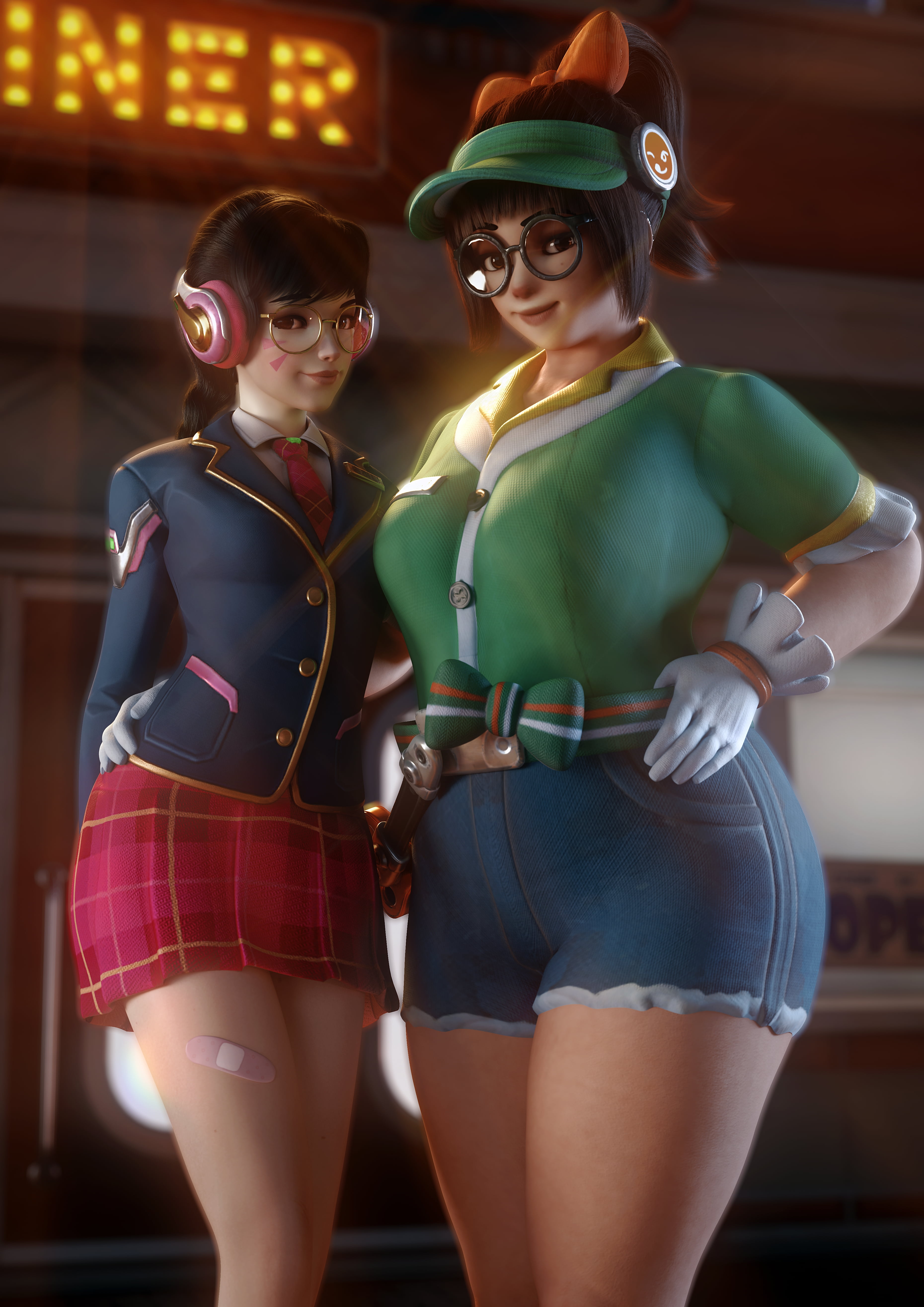CGI, 3D, 5K, looking at viewer, Overwatch, Mei (Overwatch), fan art, artwork, VGErotica, digital art, illustration, D.Va (Overwatch), video game girls, Phone HD Wallpaper