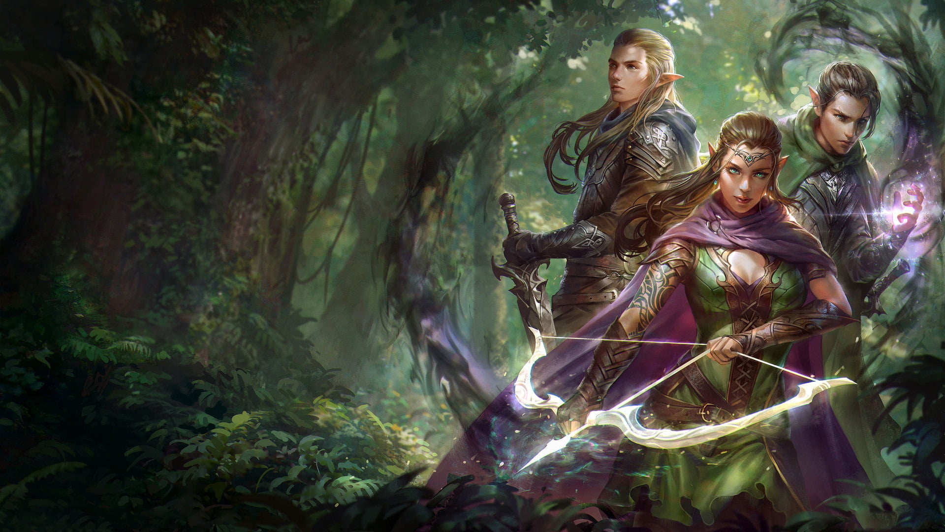 Gold and Shadow, 1080P, jeremy chong, Elves, HD Wallpaper