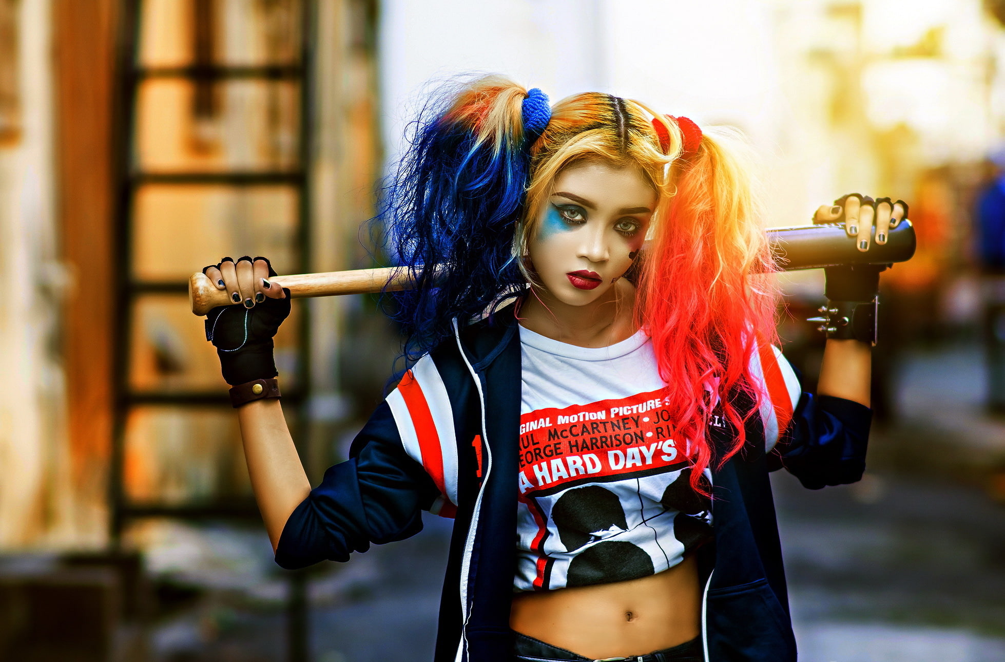 cosplay, 500px, Emann Yahaya, baseball bat, women outdoors, Harley Quinn, 1080P, Suicide Squad, model, women, HD Wallpaper