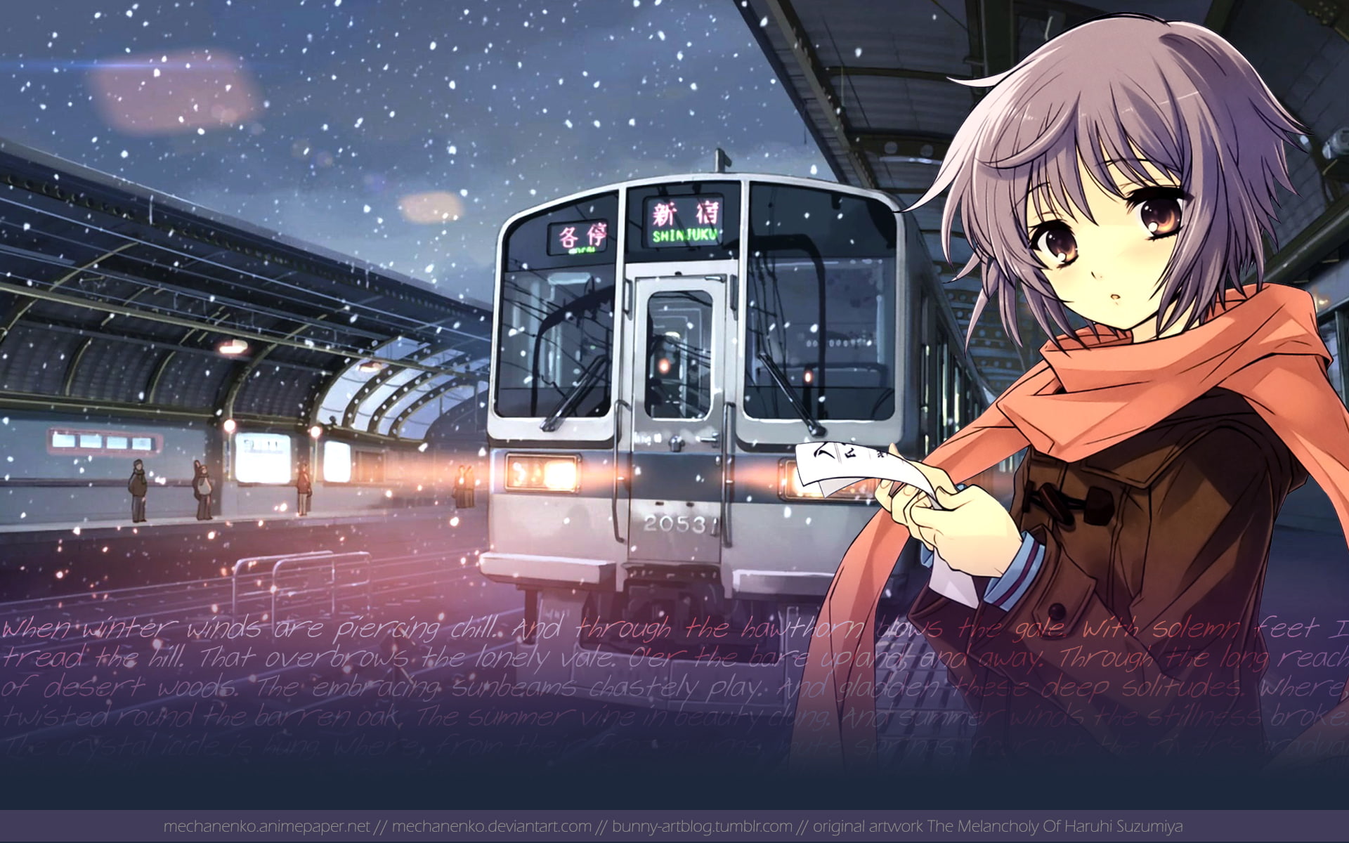 people, night, disguise, anime, real people, public transportation, Nagato Yuki, transportation, rail transportation, mode of transportation, representation, HD Wallpaper