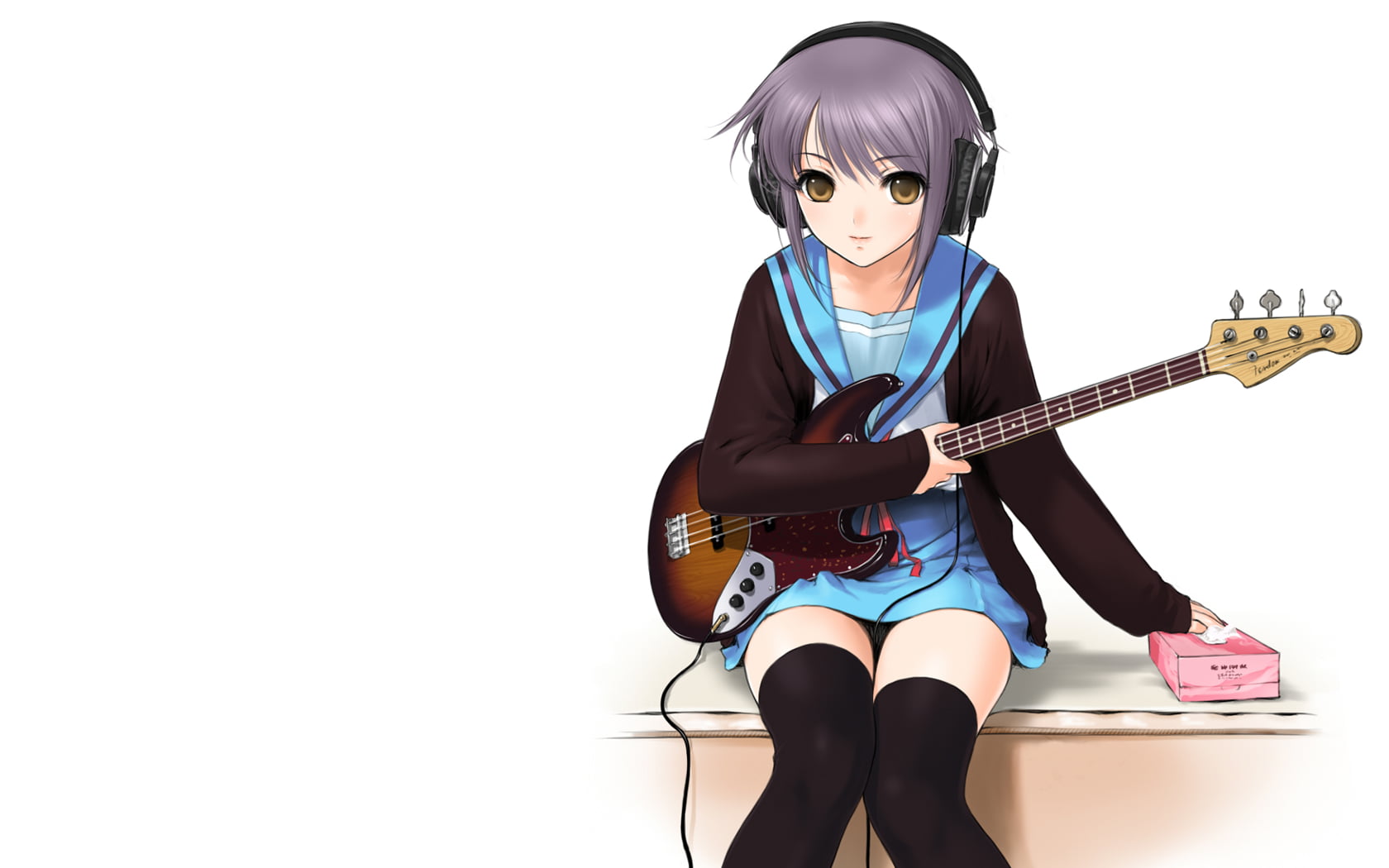 720P, The Melancholy of Haruhi Suzumiya, character, one person, music, musician, indoors, rock music, Nagato Yuki, digital, front view, electric guitar, HD Wallpaper