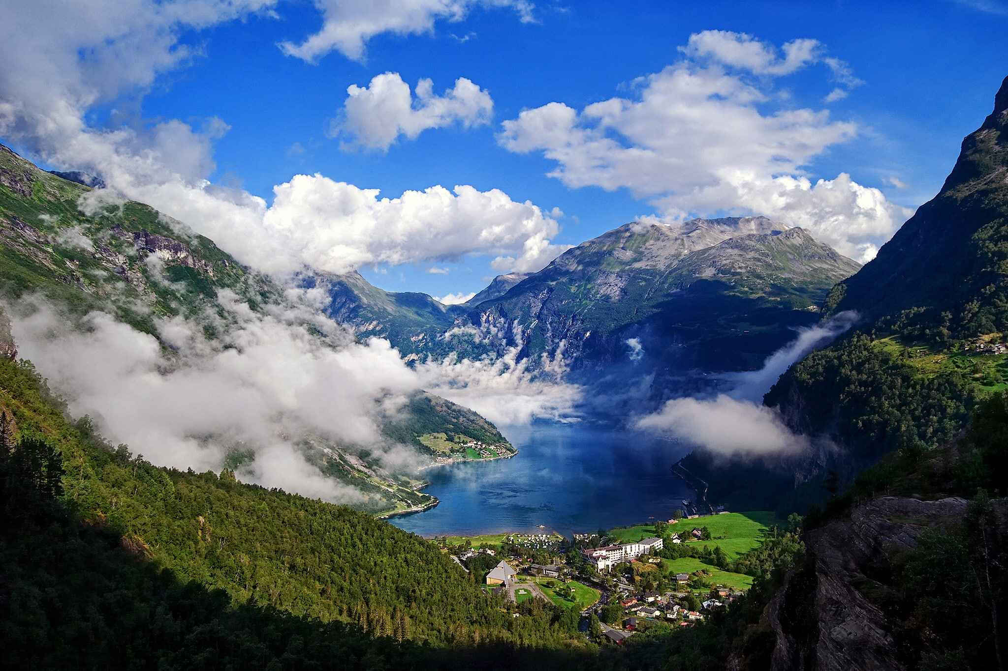 sky, Norway, Geirangerfjord, Geiranger, scenics - nature, remote, clouds, As og County of møre og Romsdal, More and Romsdal, panorama, outdoors, landscape, HD Wallpaper