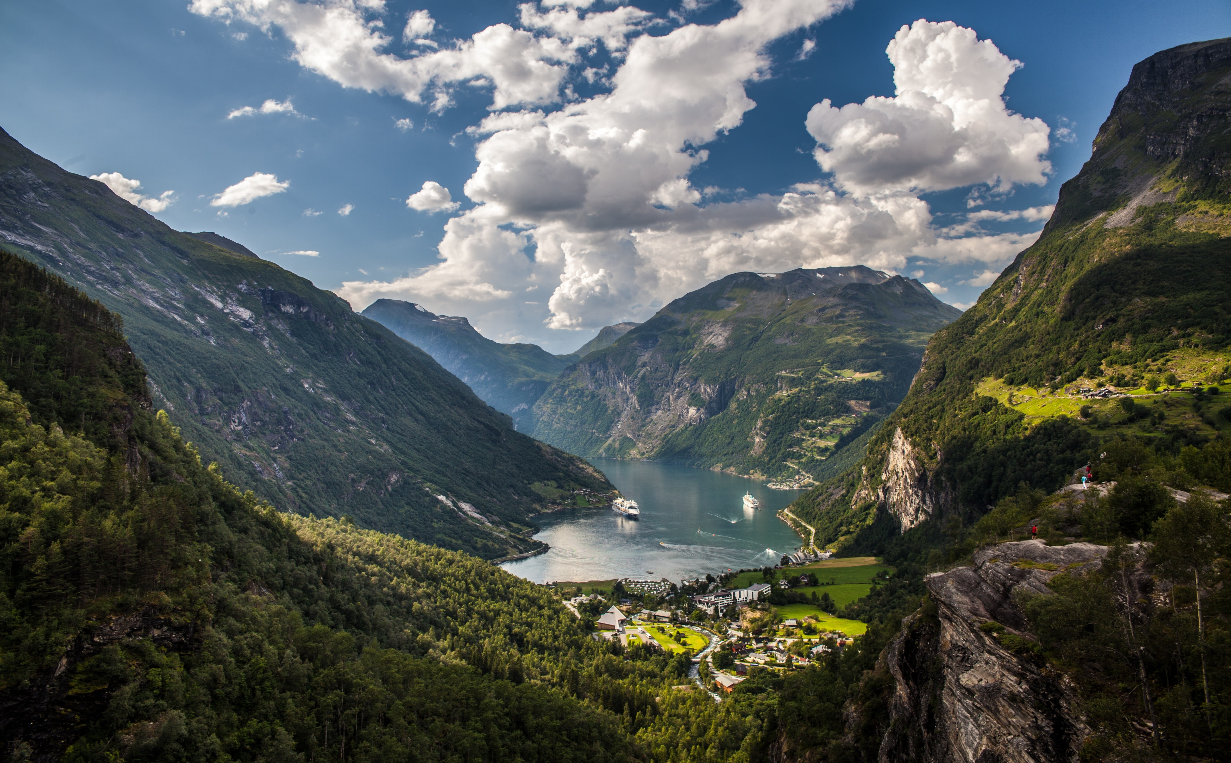 Fjord, Geiranger, Geirangerfjord, Akerneset, tourism, ships, 5K, visit, Norway, mounrains, Cruise, Ship, Travel, Scenery, Village, Tourist, Landscape, HD Wallpaper