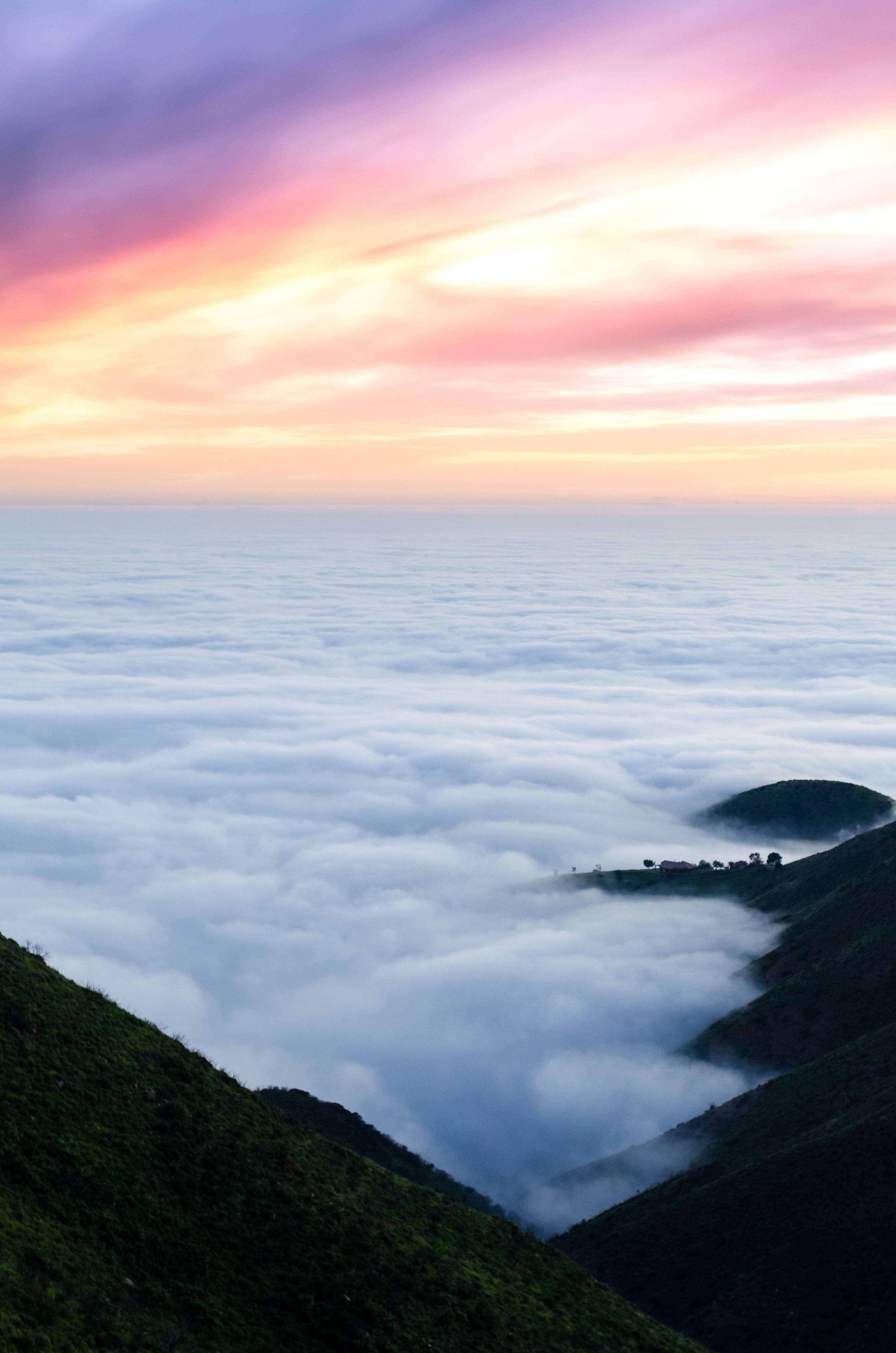 haze, sea, aerial, water, scenics - nature, outdoors, light, mountain, cloudscape, ridge, non-urban scene, no people, golden, environment, idyllic, above, Phone HD Wallpaper