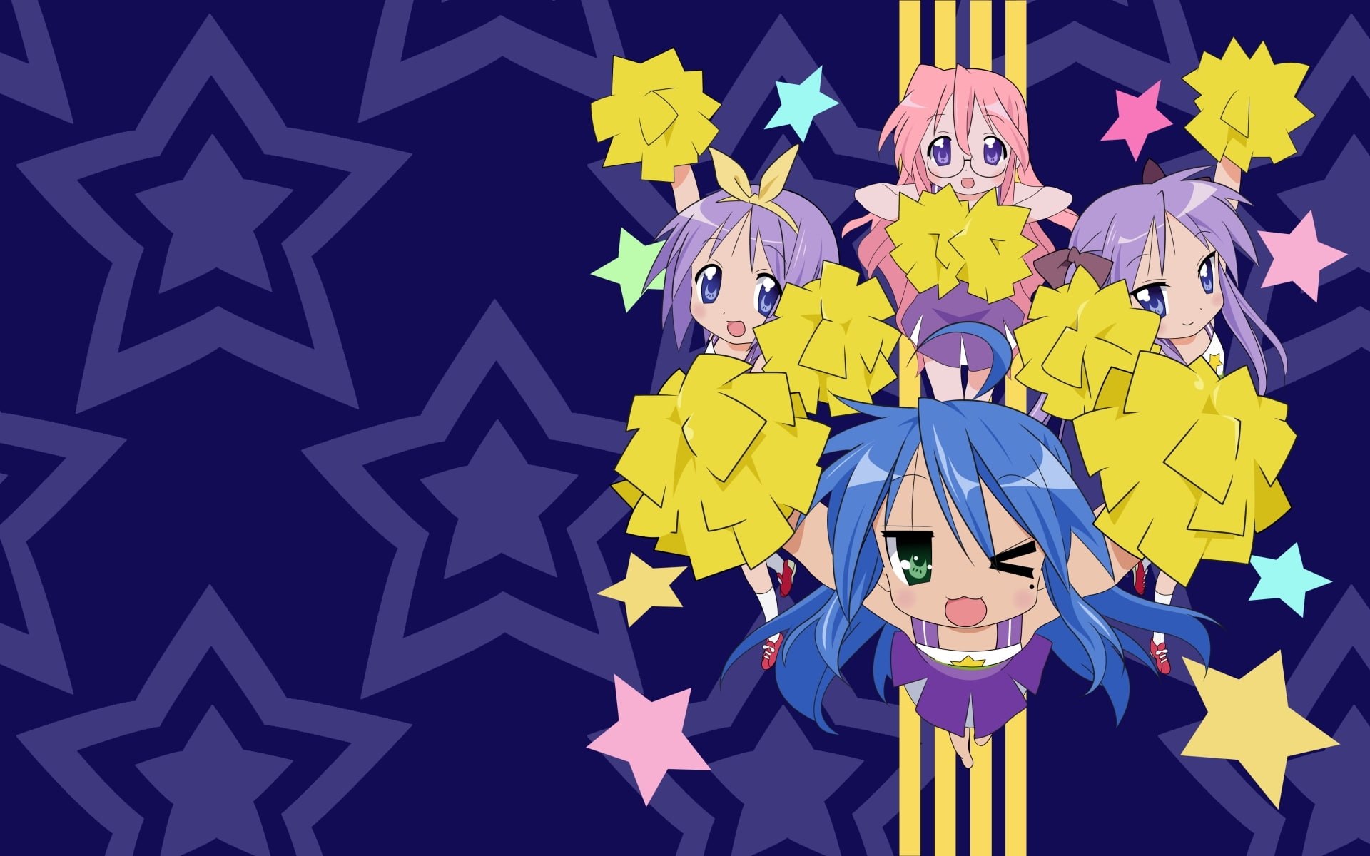 konata, tsukasa, izumi, hiiragi, kagami, 1080P, cheerleader, star, lucky, HD Wallpaper