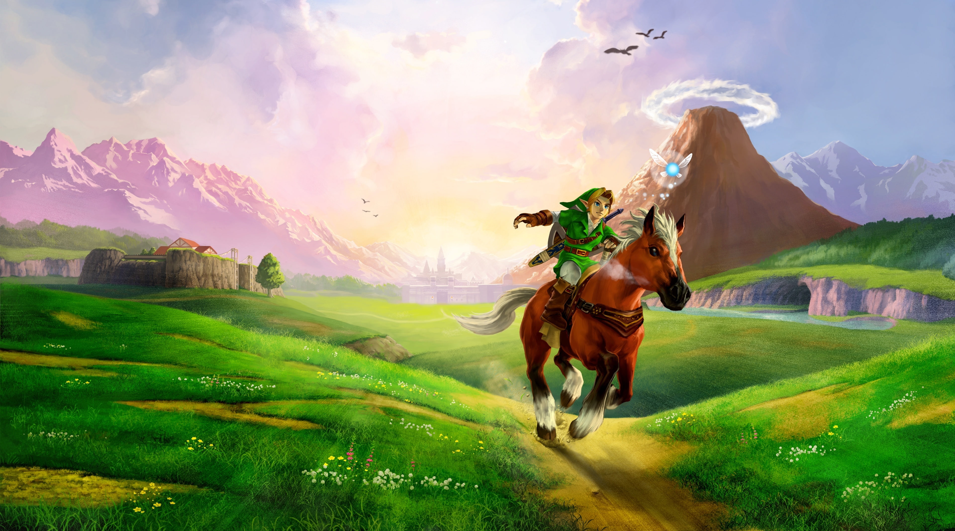nature, legend of zelda, ride, ocarina, domestic, field, horse, Other Games, domestic animals, sky, one animal, pets, 4K, herbivorous, ocarina of time, HD Wallpaper