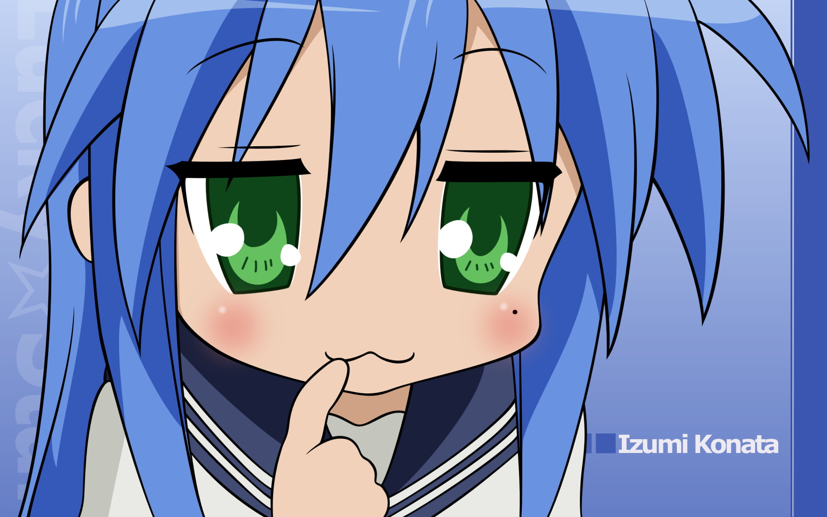 Izumi Konata, white color, anime girls, text, green eyes, no people, art and craft, green color, western script, food and drink, built structure, representation, HD Wallpaper