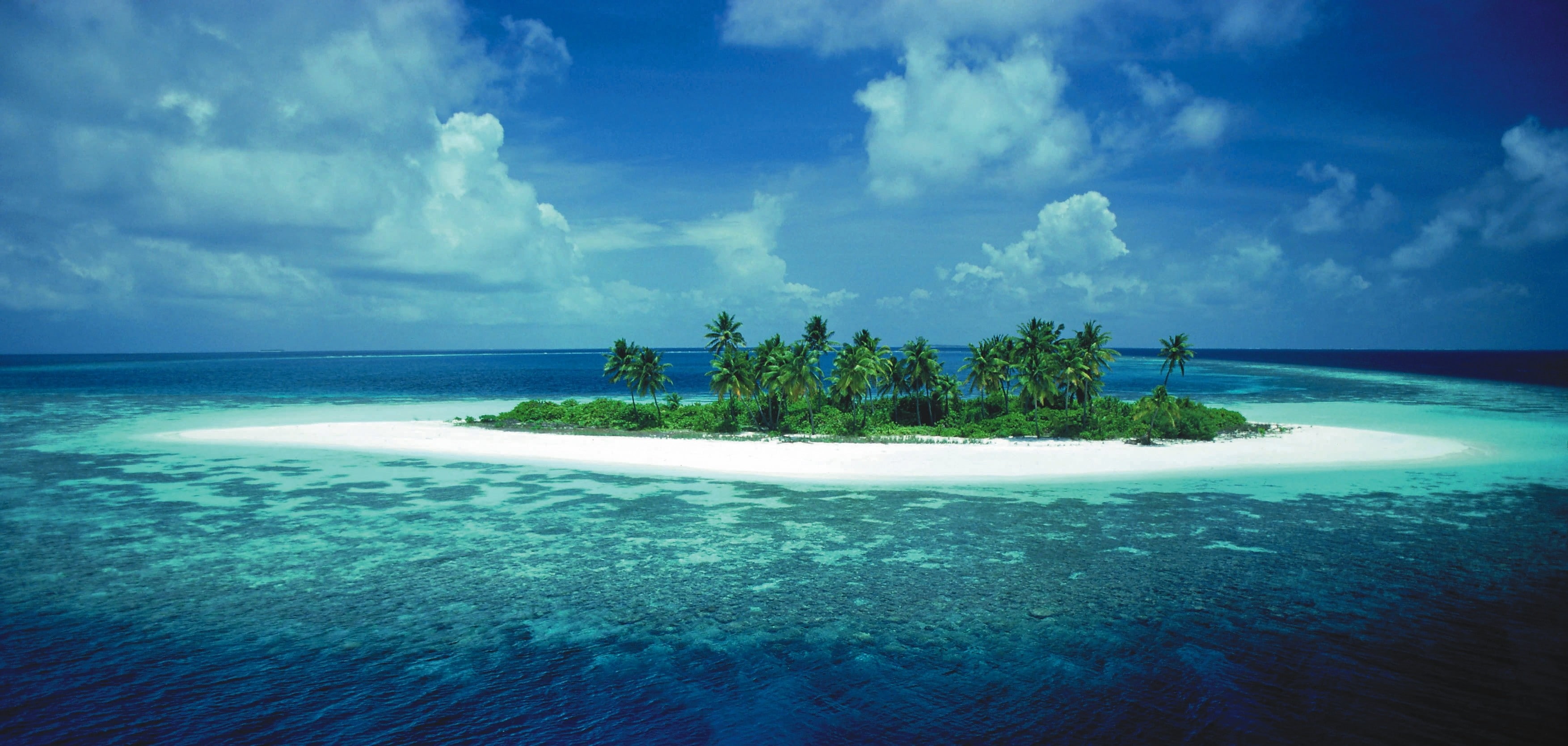 sea, tropical, clouds, 2K, island, landscape, HD Wallpaper