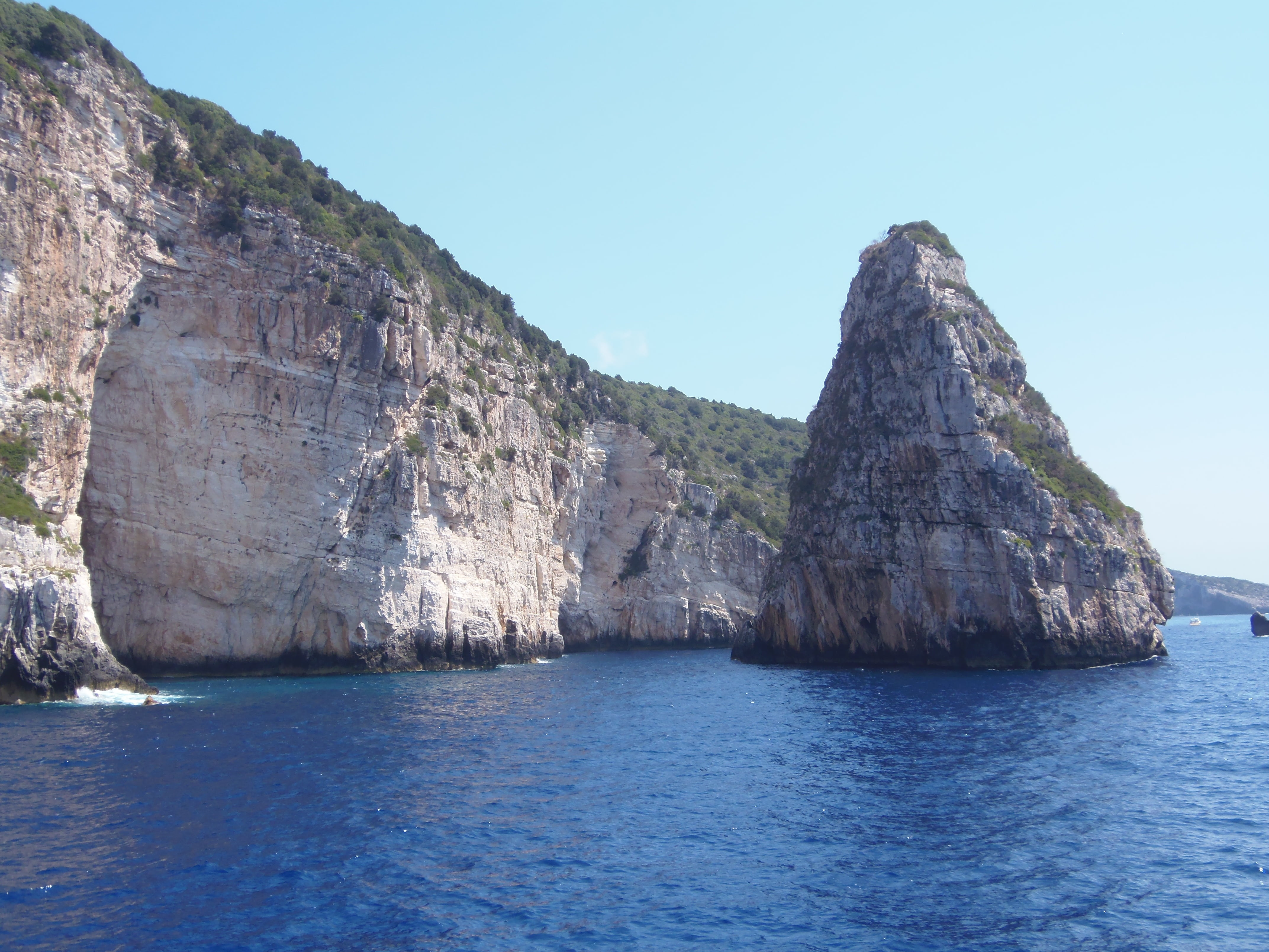 clear sky, formation, spylia, nature, tranquility, scenics - nature, idyllic, outdoors, no people, rock, sky, sea, eroded, rock formation, solid, paxos, HD Wallpaper