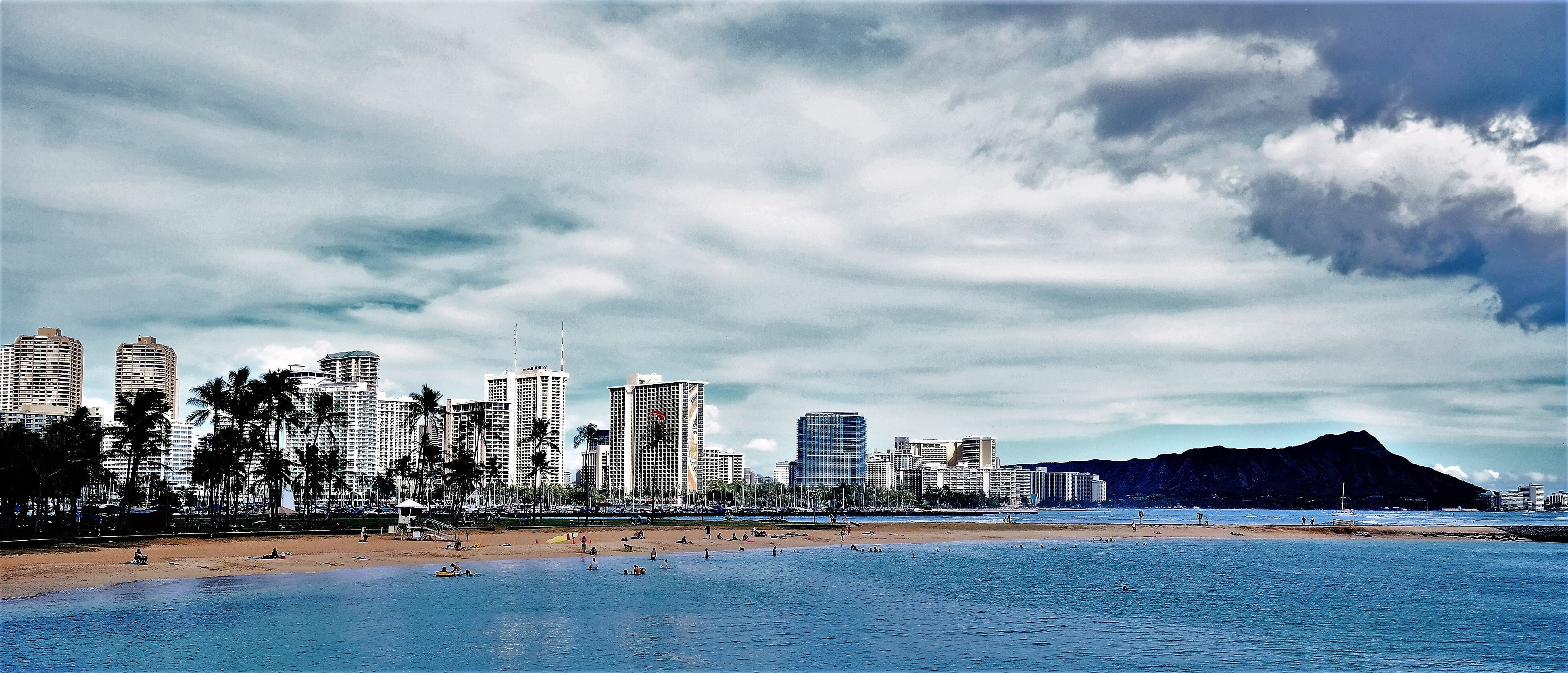 mountain, architecture, cloud - sky, building exterior, skyscraper, sky, urban skyline, no people, 4K, office building exterior, skyline, outdoors, modern, HD Wallpaper