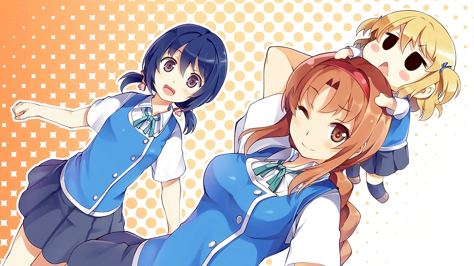 real people, casual clothing, arts culture and entertainment, holding, Takao (D-Frag!), Shibasaki Roka, Funabori (D-Frag!), emotion, multi colored, standing, HD Wallpaper