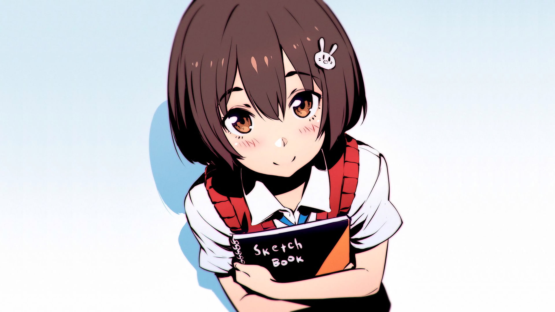 anime, 1080P, simple background, brunette, white background, anime girls, minimalism, schoolgirl, Usami Mizuki, Kono Bijutsubu ni wa Mondai ga Aru!, manga, HD Wallpaper