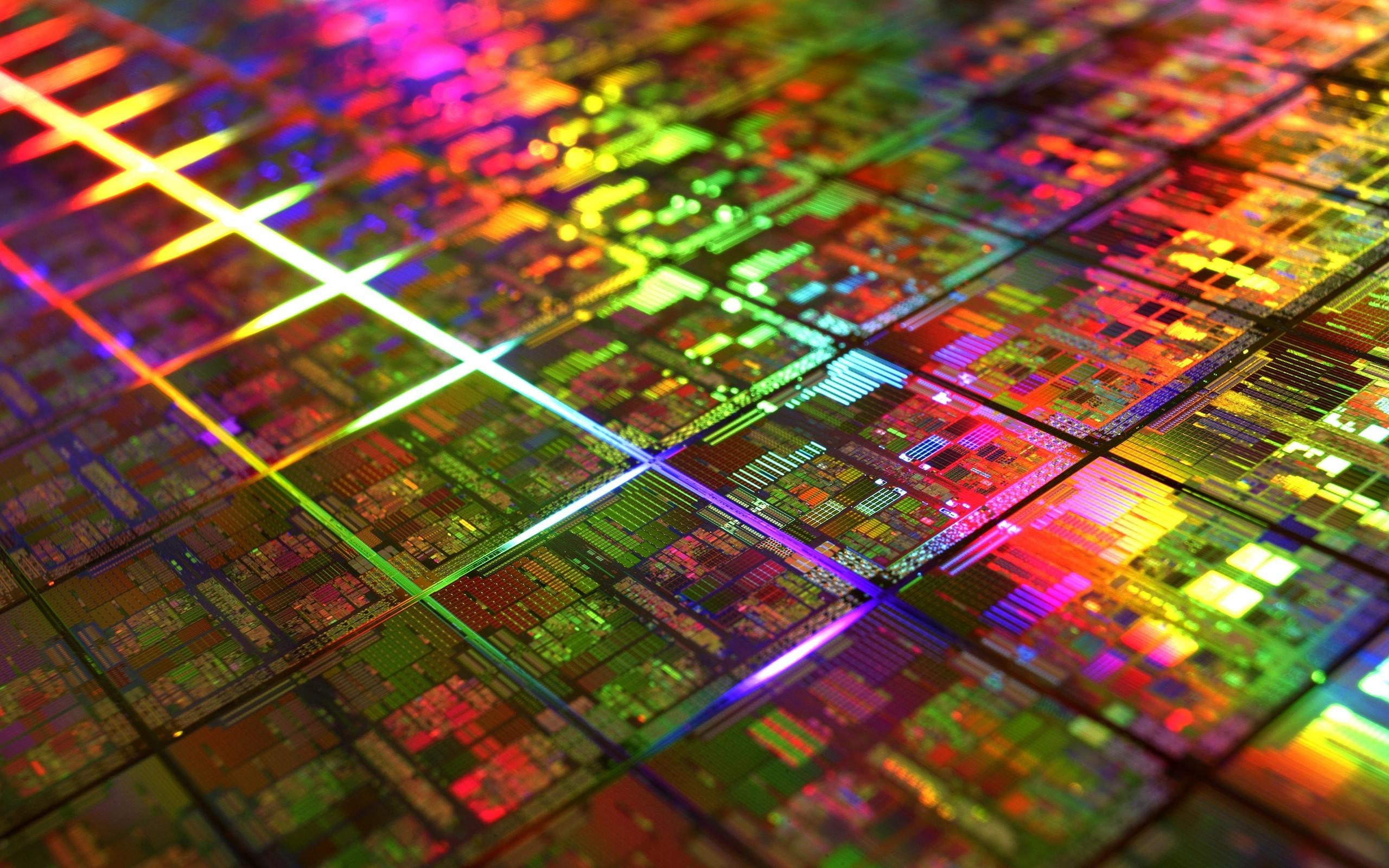 2K, colorful microchip die gold technology geometry it cpu photography, HD Wallpaper