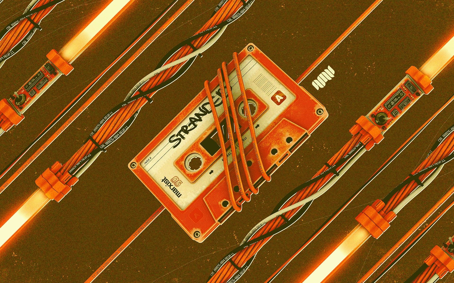 PCB, neon, digital art, wires, 1080P, cassette, microchip, HD Wallpaper