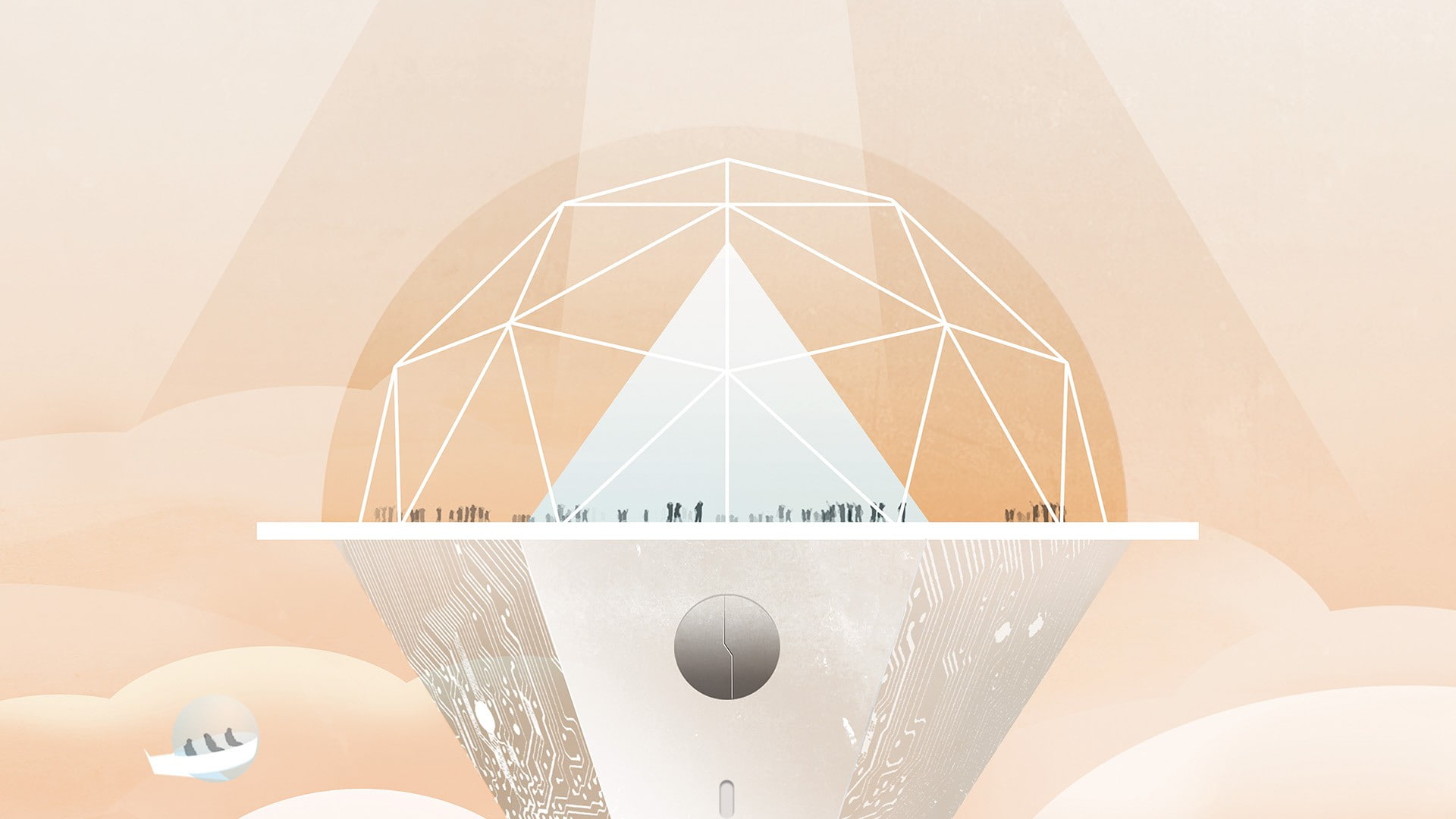 sphere, PCB, People, Triangle, 1080P, Simple Background, minimalism, digital art, pyramid, HD Wallpaper