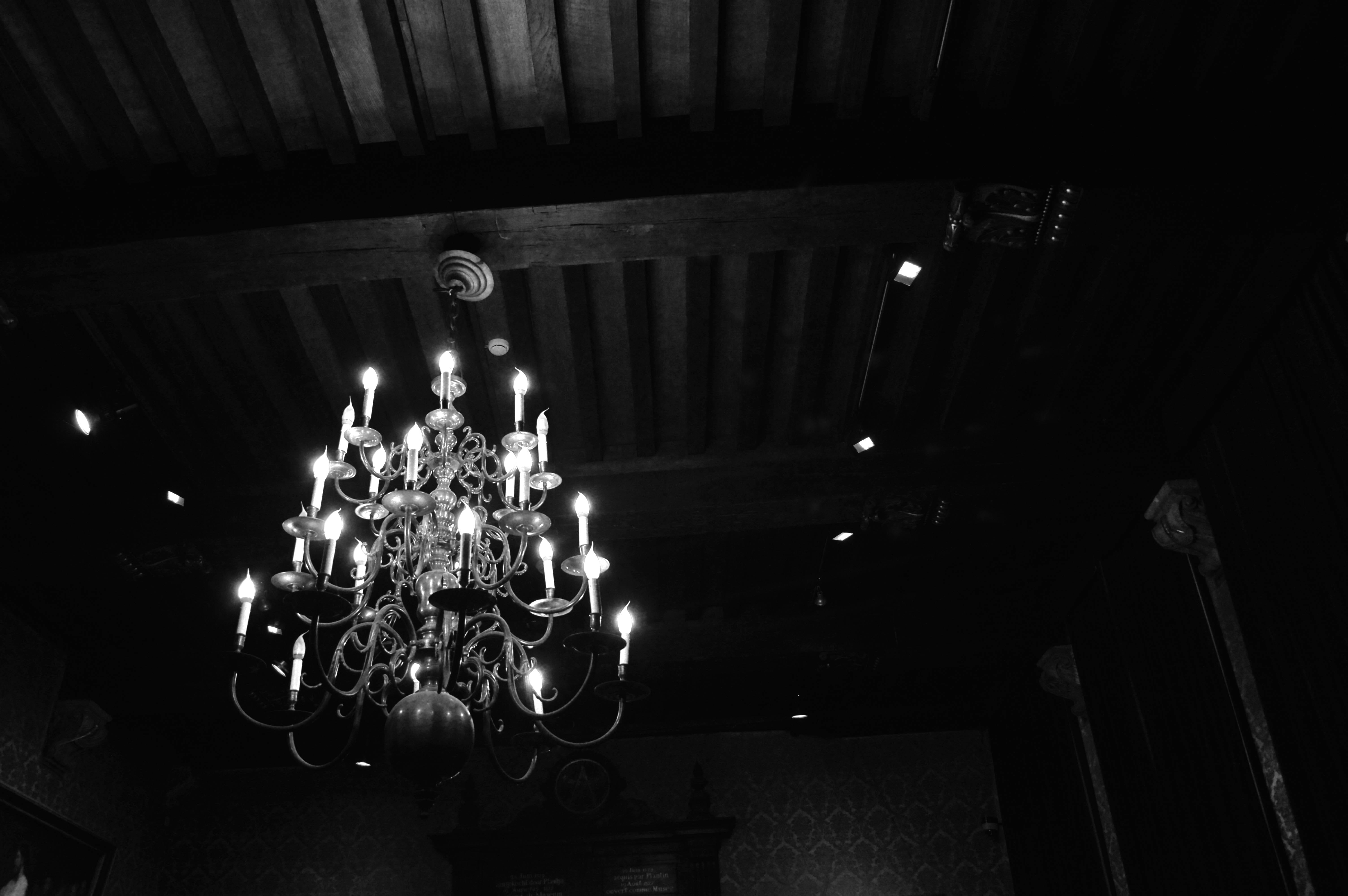 dark, light, antwerp, illuminated, architecture, platin, ornate, hanging, chandelier, low angle view, museum, moretus, belgium, antwerpen, electric light, HD Wallpaper