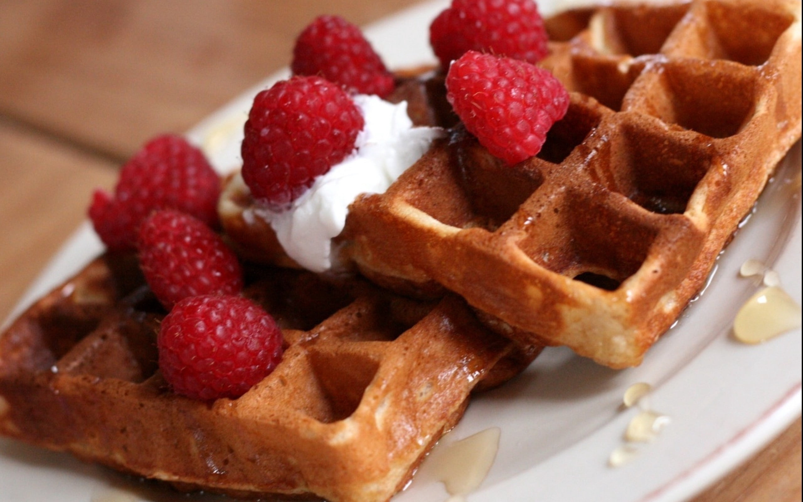 dessert, food and drink, freshness, waffles, strawberry, baked, raspberry, indoors, viennese wafers, healthy eating, cake, close-up, no people, plate, 2K, HD Wallpaper