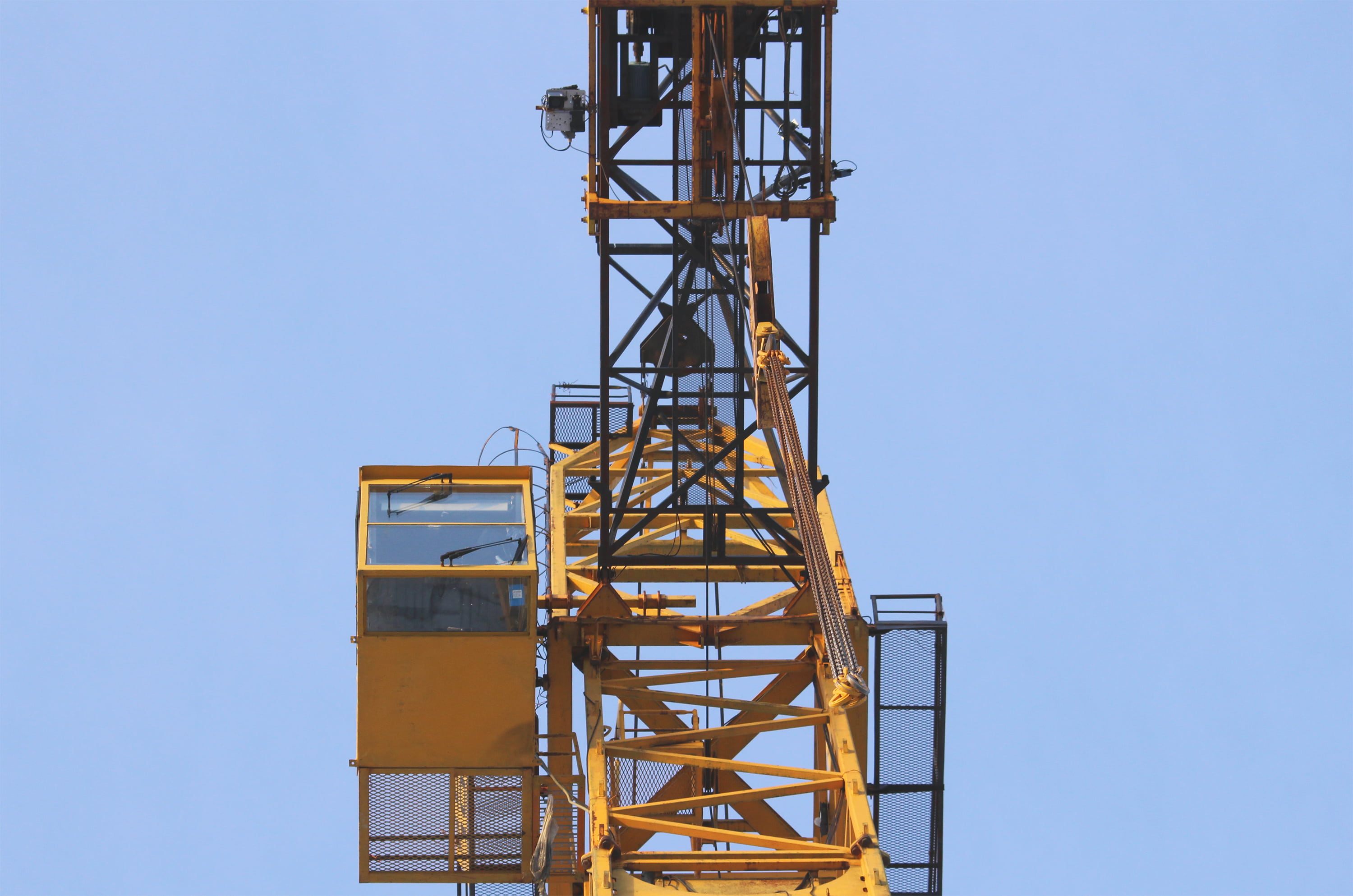 yellow, staircase, low angle view, clear sky, angle, technology, construction industry, no people, low, industry, development, center, blue, photo, machinery, HD Wallpaper