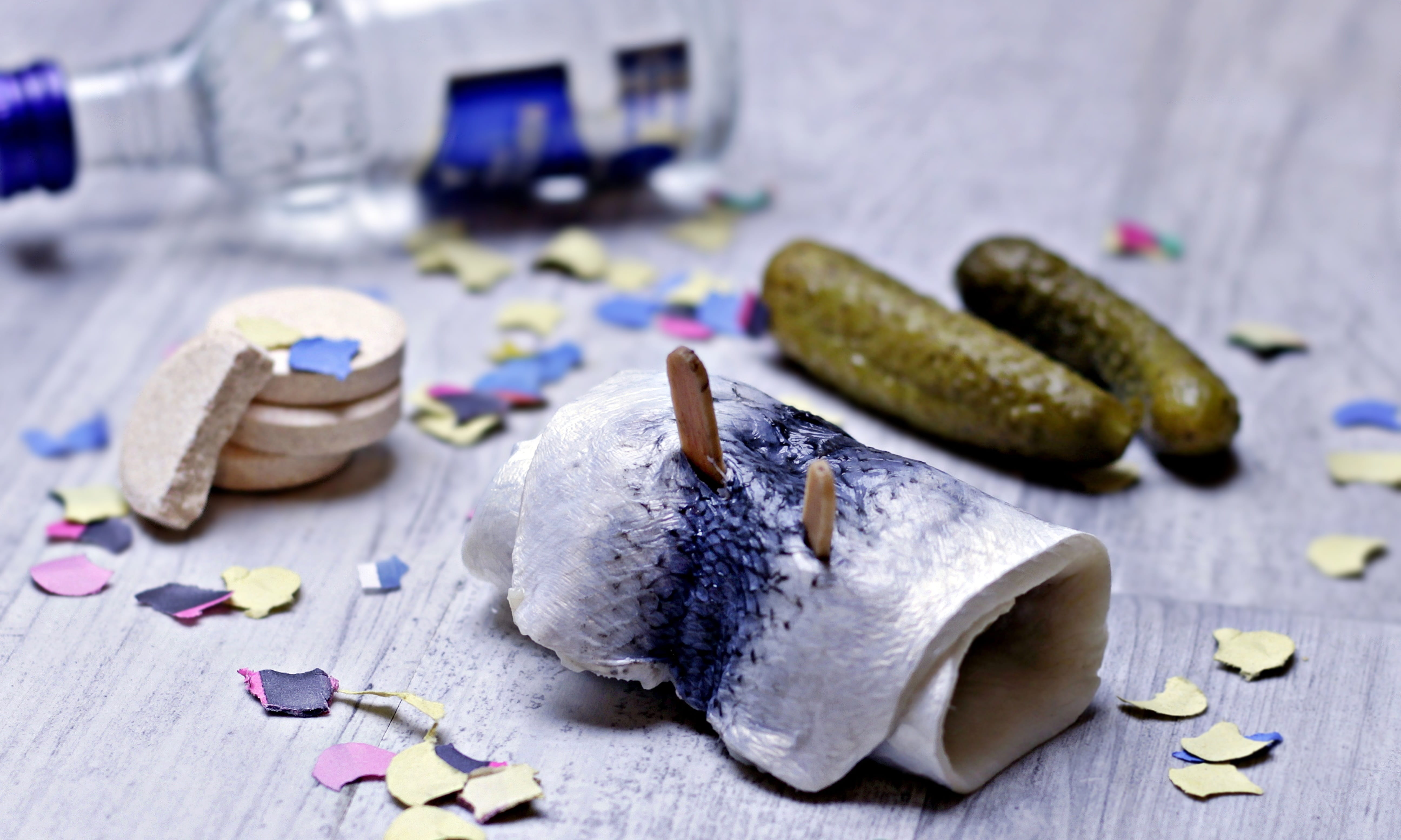 table, purple, after party, freshness, cat, confetti, herring fillet, food, electrolyte balance, 5K, mineral tablets, indulgence, food and drink, nachdurst, HD Wallpaper