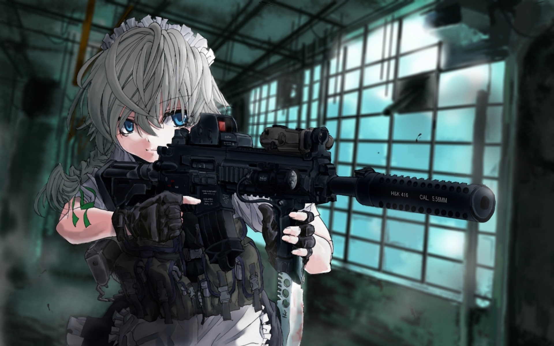 sakuya, koch, girls, heckler, touhou, izayoi, gun, anime, 1080P, terabyte, machine, silencer, HD Wallpaper