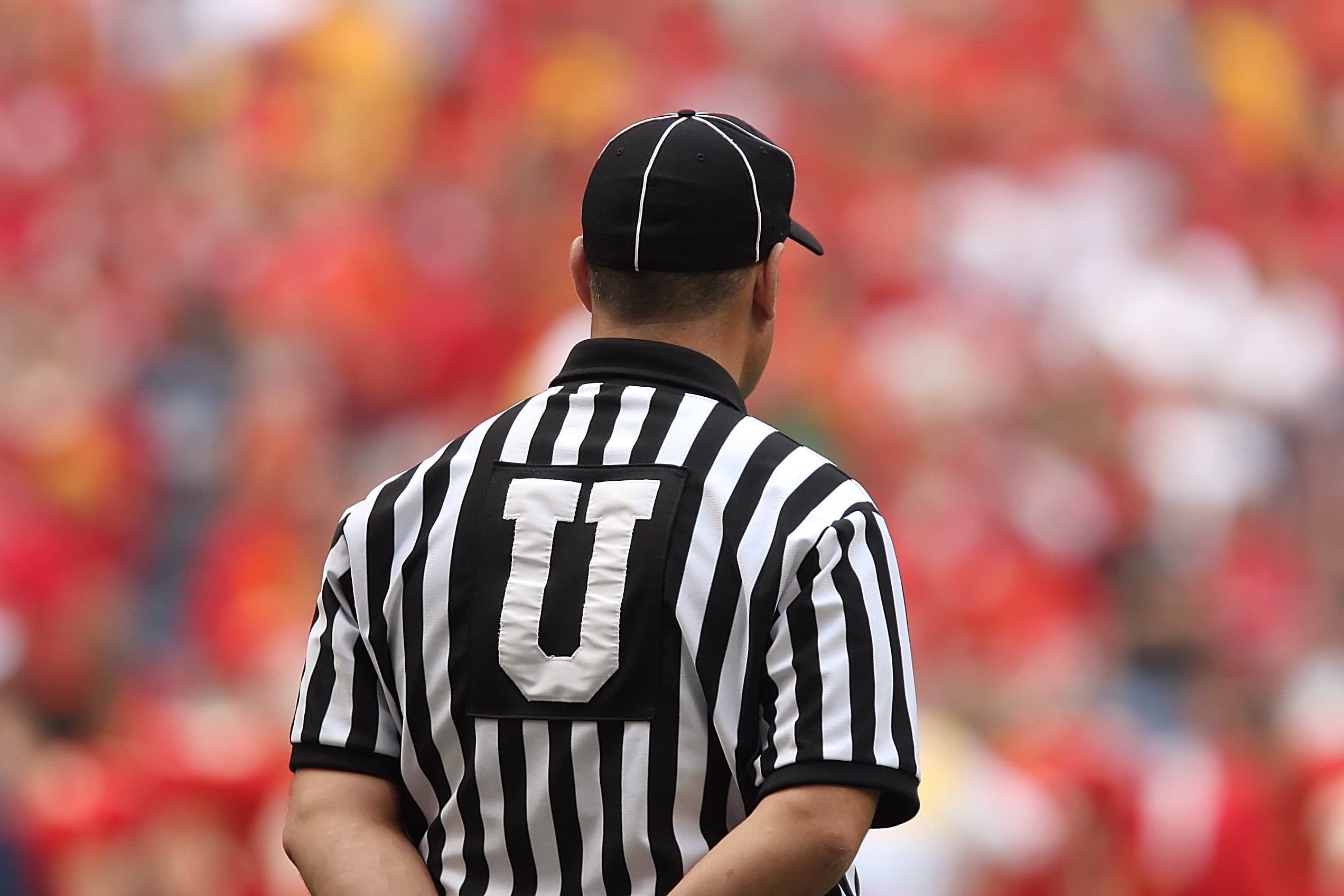 one person, cap, sport, concentration, iowa state, daytime, man, rules, sports official, field, waist up, decisions, focus, position, black, ref, judge, HD Wallpaper