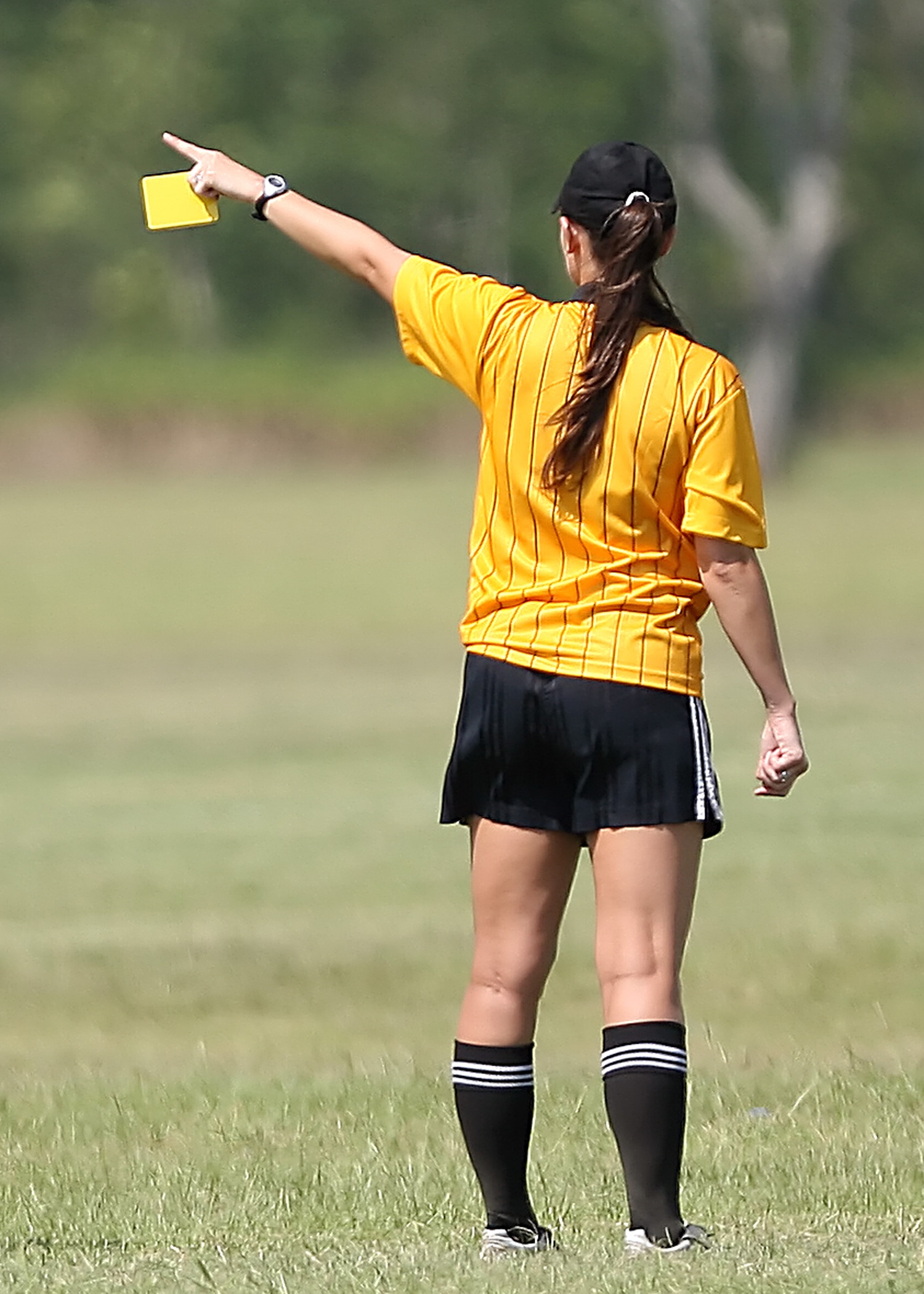 judge, female, leisure activity, pre-adolescent child, day, girl, full length, human arm, women, soccer, childhood, game, holding, football, plant, yellow card, Phone HD Wallpaper