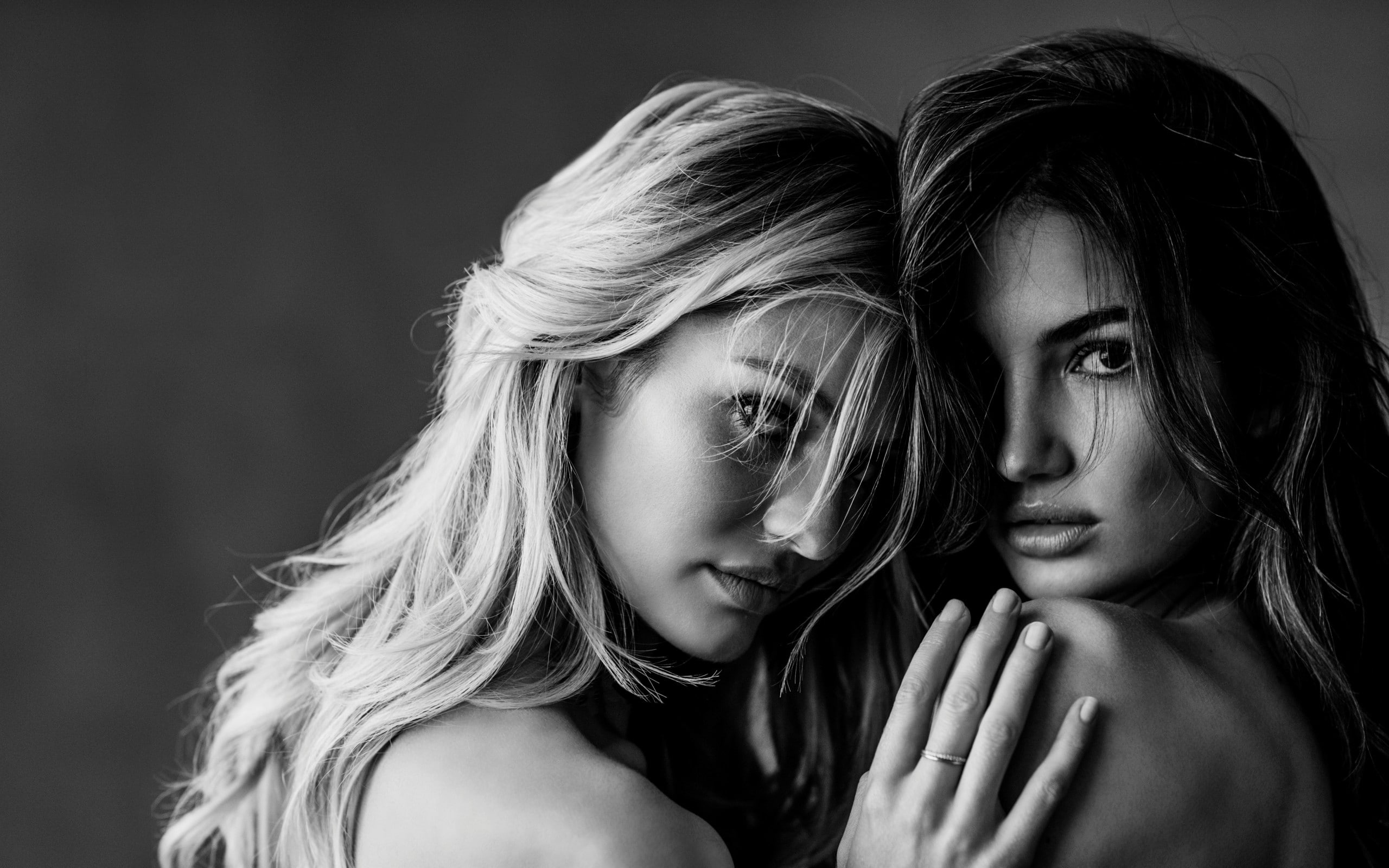 women, Candice Swanepoel, monochrome, face, model, 2K, Lily Aldridge, HD Wallpaper