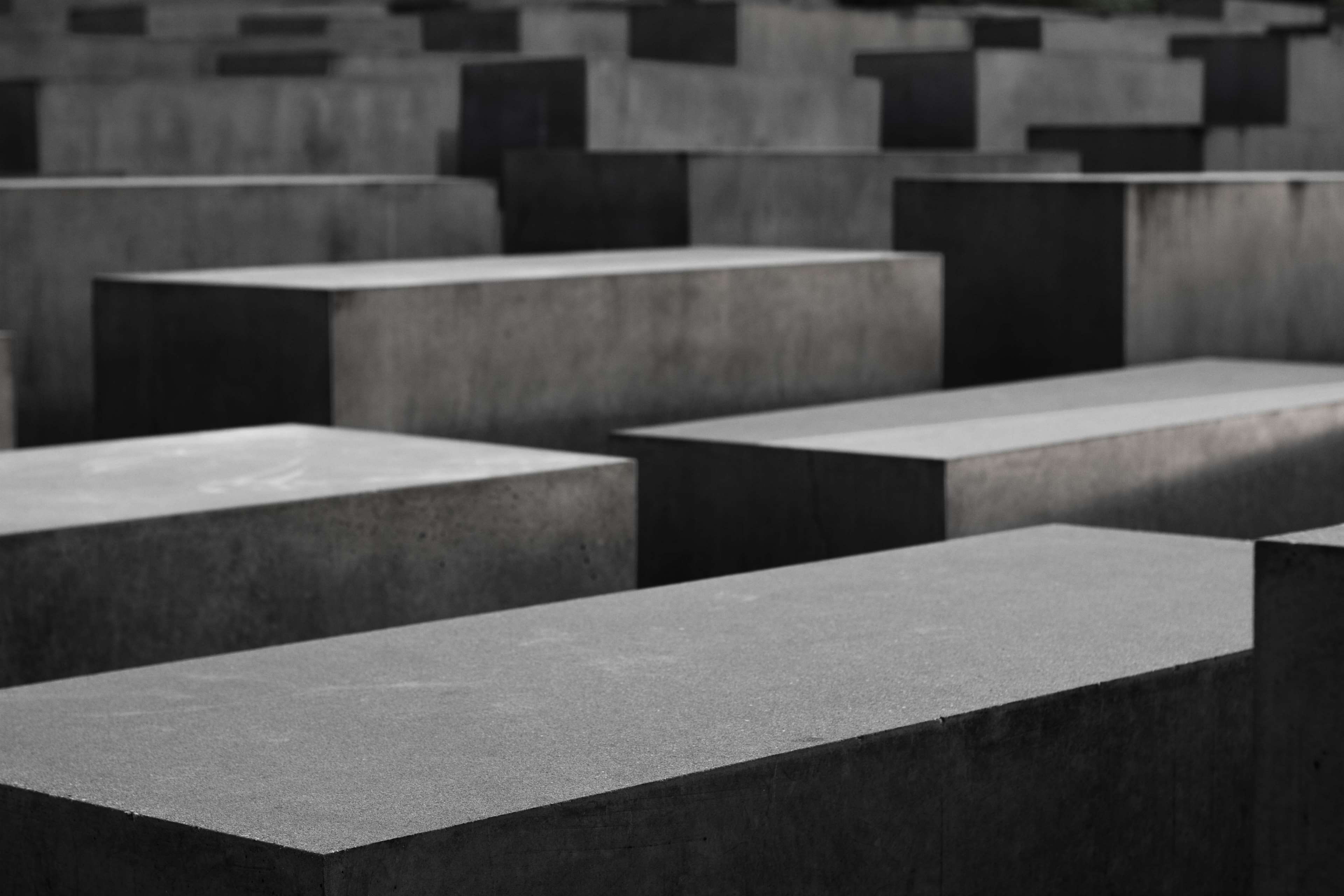 no people, architecture, berlin, concrete, stone, holocaust memorial, religion, full frame, 4K, sadness, repetition, black and white, history, memorial, HD Wallpaper