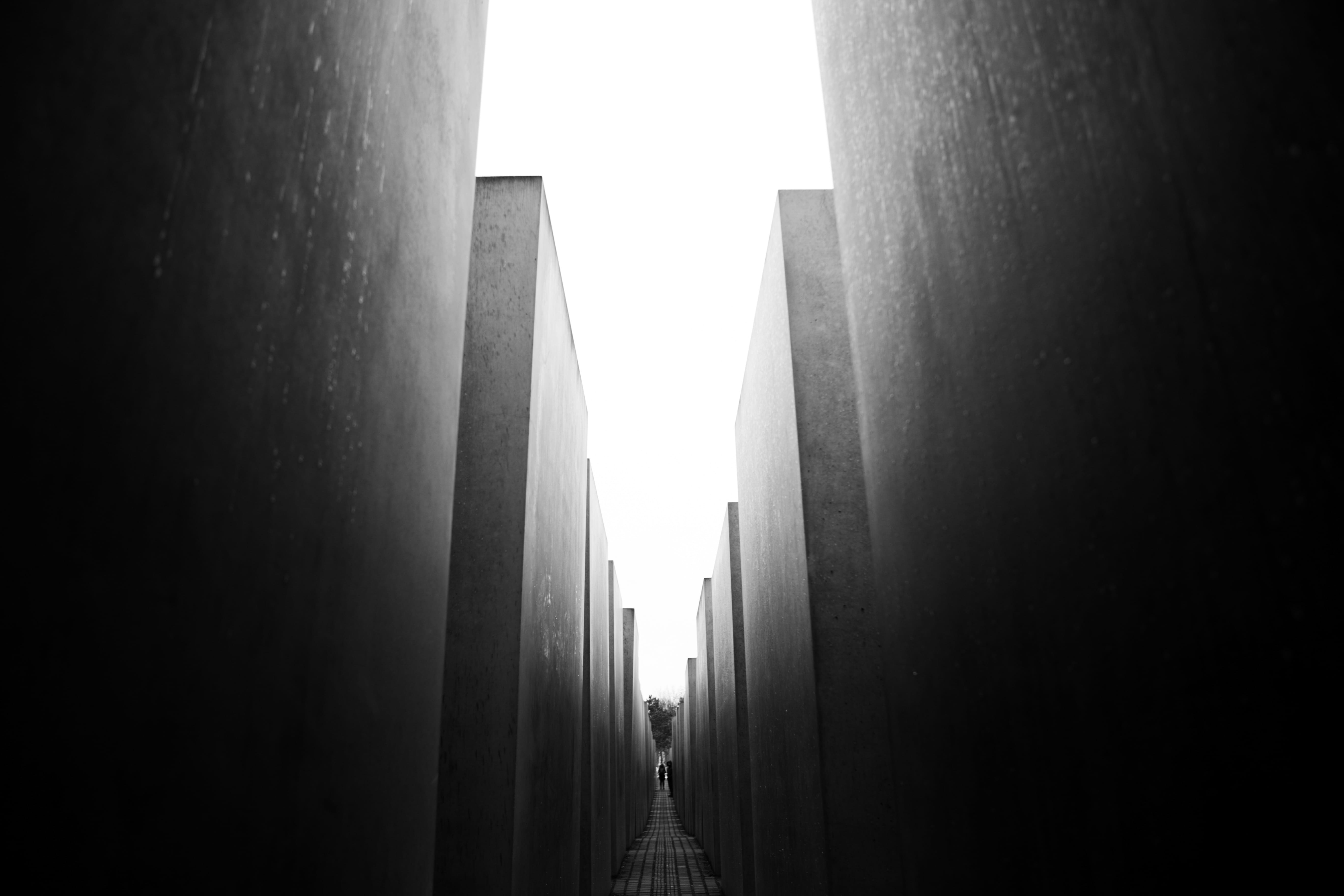 architectural column, concrete, metropolis, monument, memorial to the murdered jews of europe, building exterior, sky, city, travel, fog, urban, walkway, HD Wallpaper