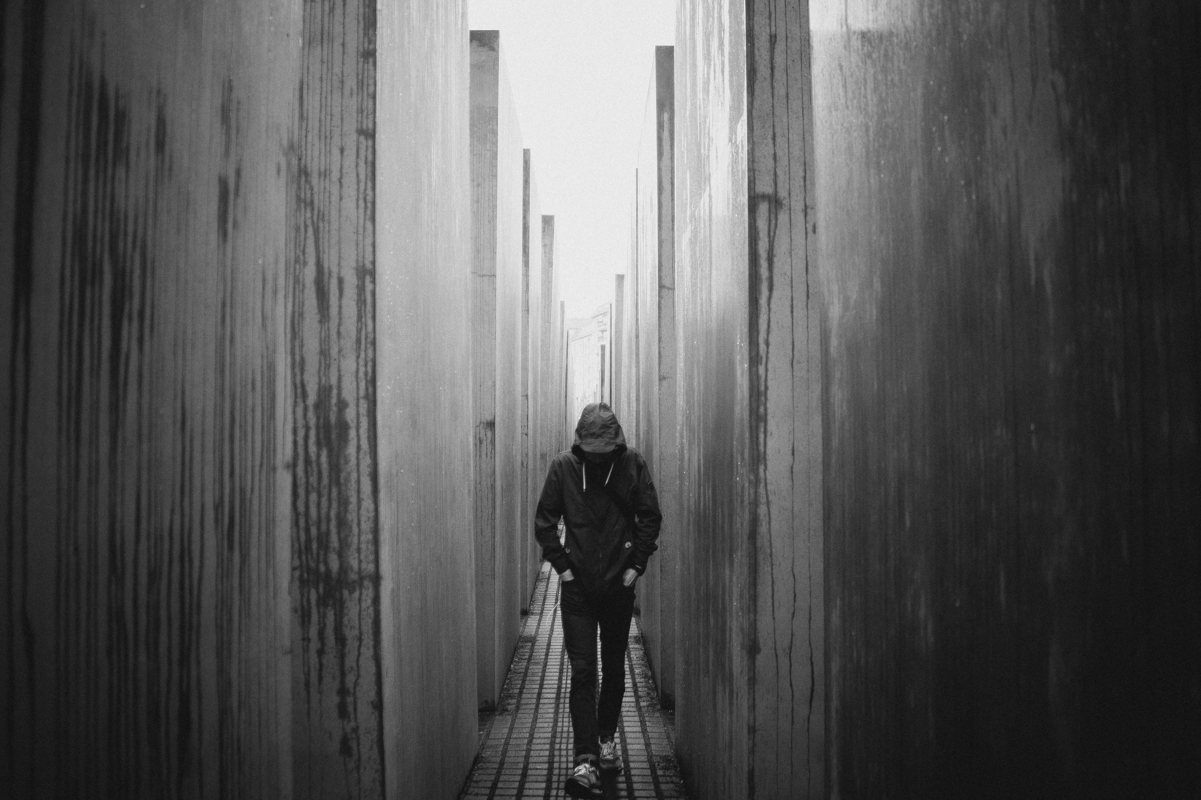 walls, monochrome, one person, greyscale, government, pockets, walk, real people, germany, steps, three quarter length, berlin, males, front view, walking, HD Wallpaper