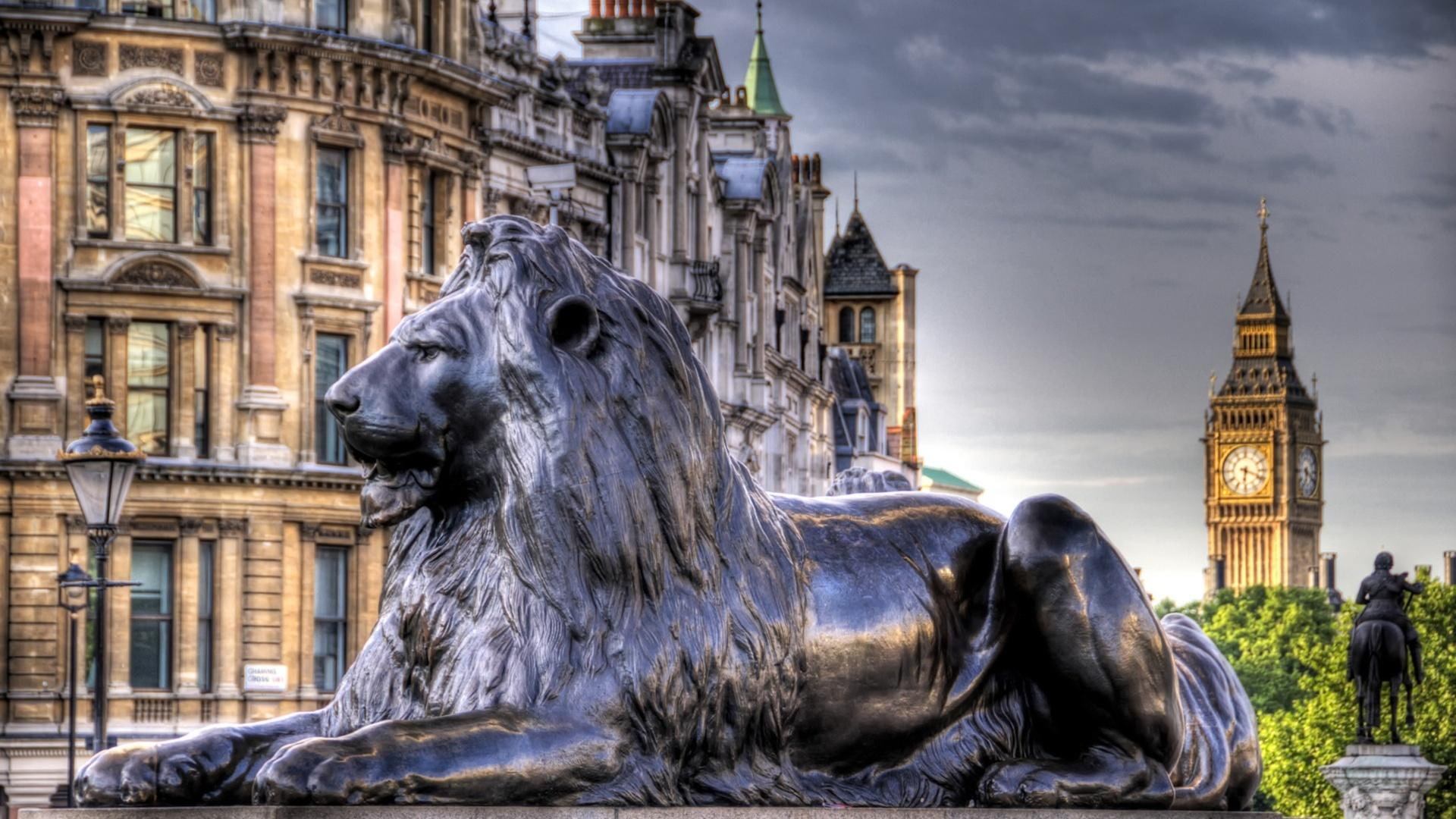 nature and landscapes, square, 1080P, hdr, statue, tower, lion, trafalgar, city, HD Wallpaper