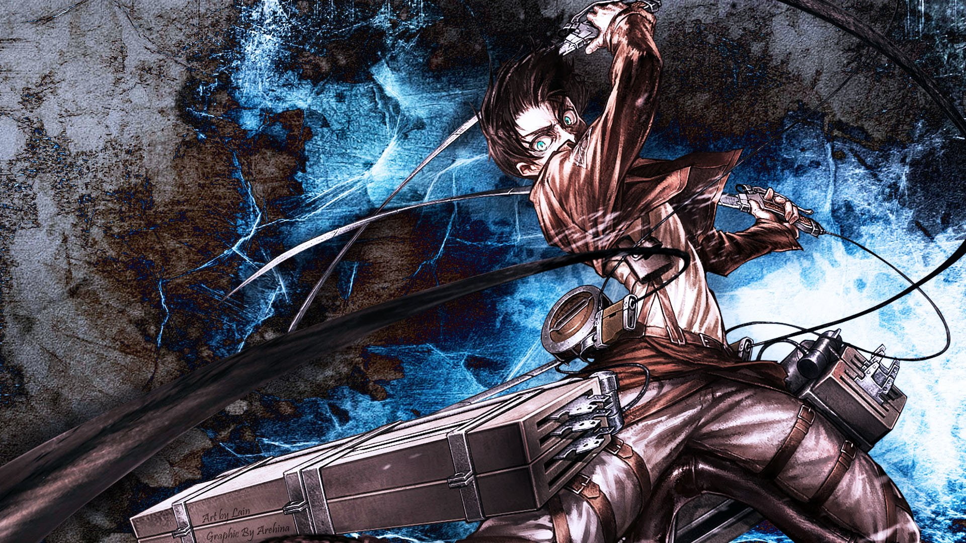 Weapon, Brown Hair, Blue Eyes, Shingeki No Kyojin, Anime, Jacket, Eren Yeager, Belt, Angry, Attack On Titan, Boy, Sword, Uniform, 1080P, HD Wallpaper