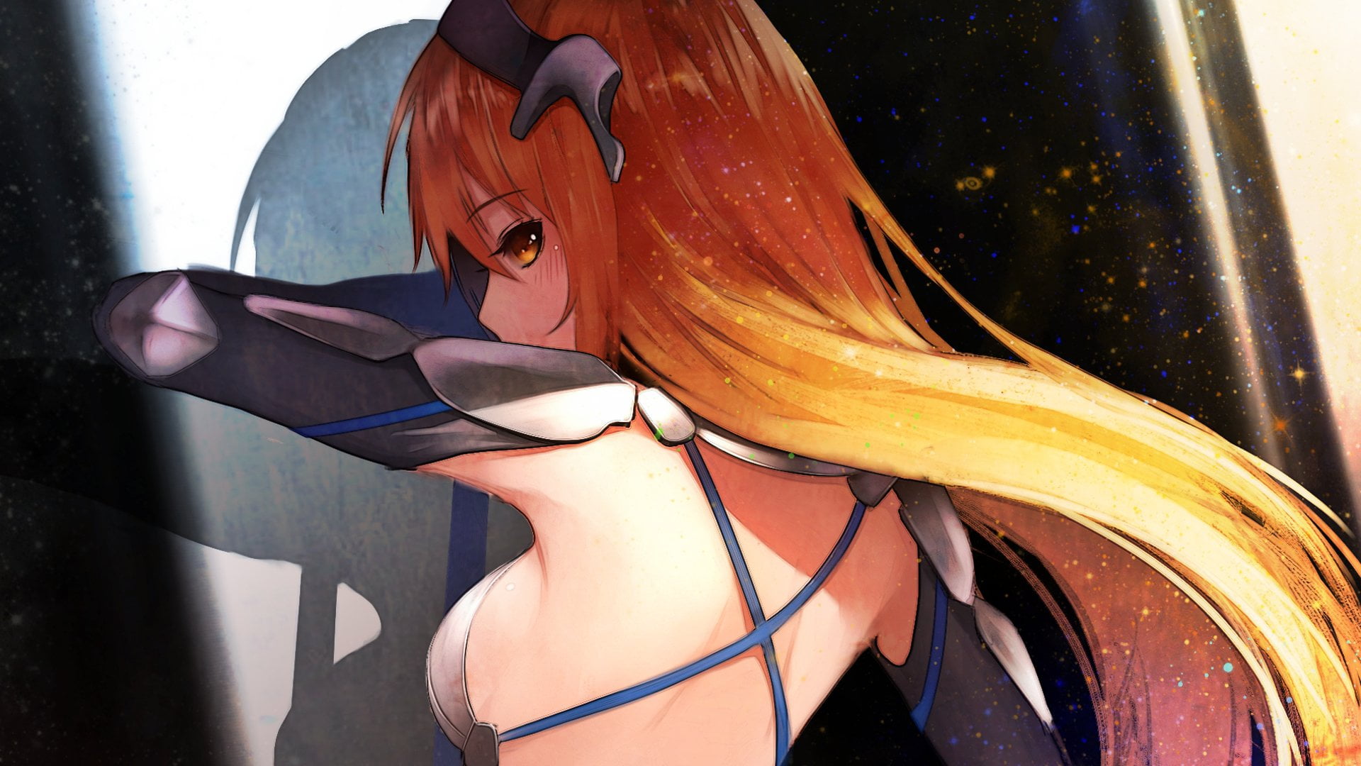 Anime, one person, human representation, indoors, Aiz Wallenstein, nature, reflection, water, representation, sunlight, adult, orange color, beautiful woman, HD Wallpaper