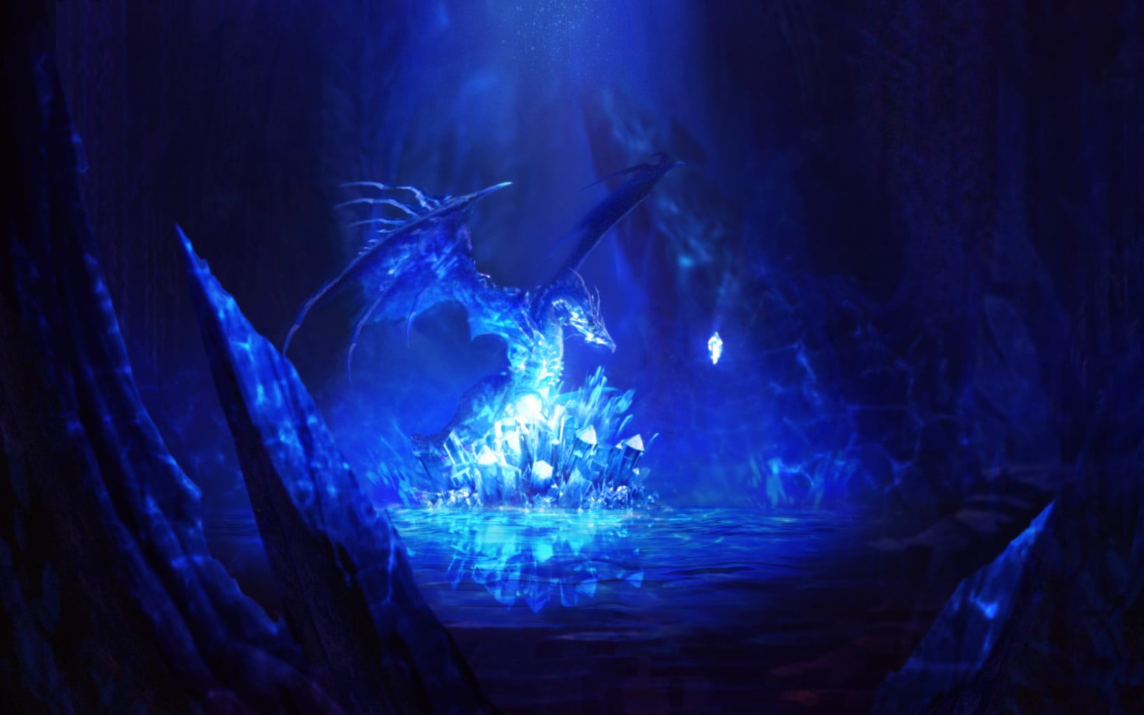 nature, standing, dark, emotion, 720P, night, illuminated, Aion, event, motion, illustration, video games, architecture, indoors, blue, no people, dragon, HD Wallpaper