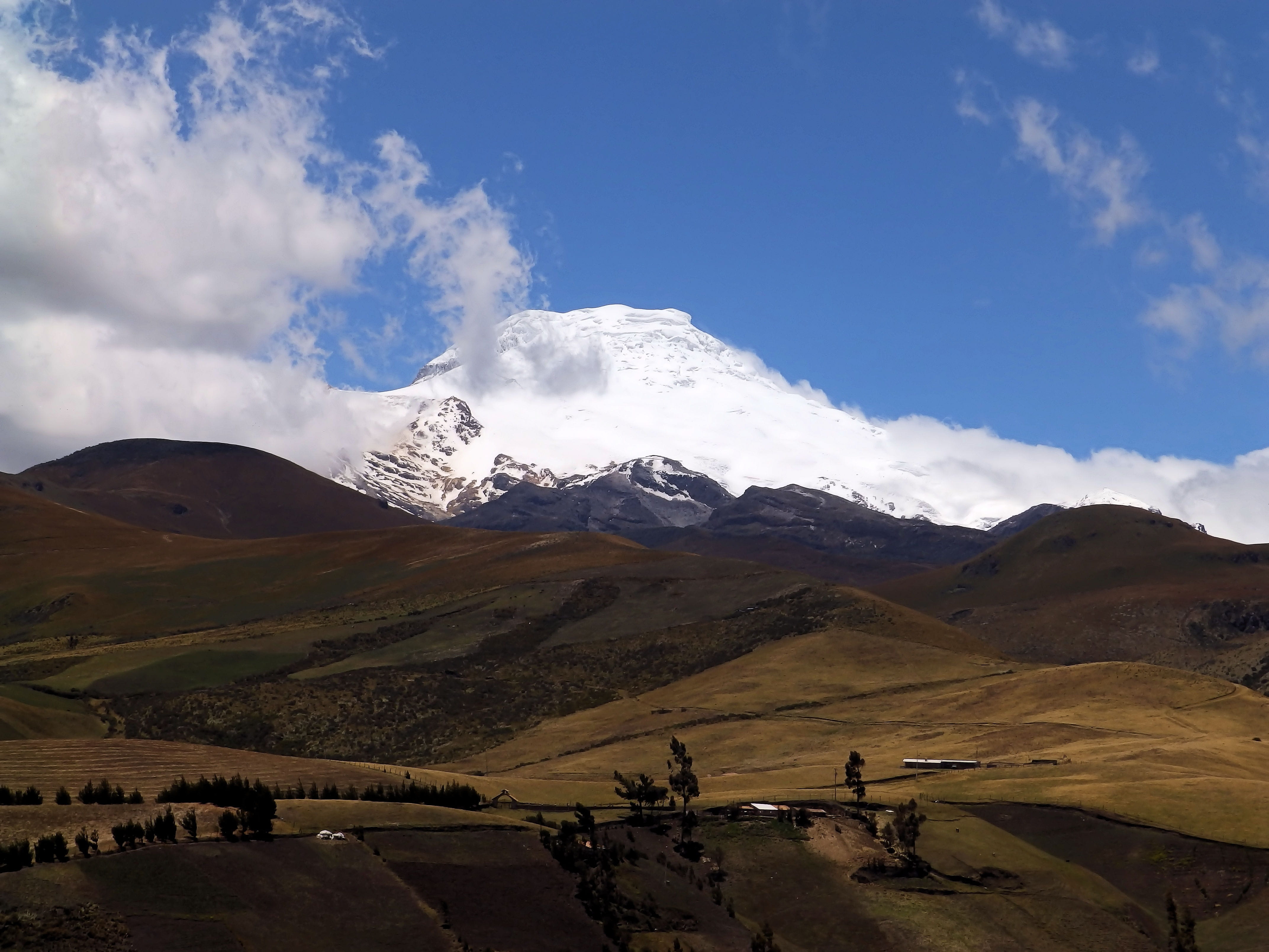 tranquility, mountain peak, meadow, top, sky, idyllic, day, mountain, environment, clouds, tranquil scene, cloud - sky, outdoors, sunlight, snow, cayambe, HD Wallpaper