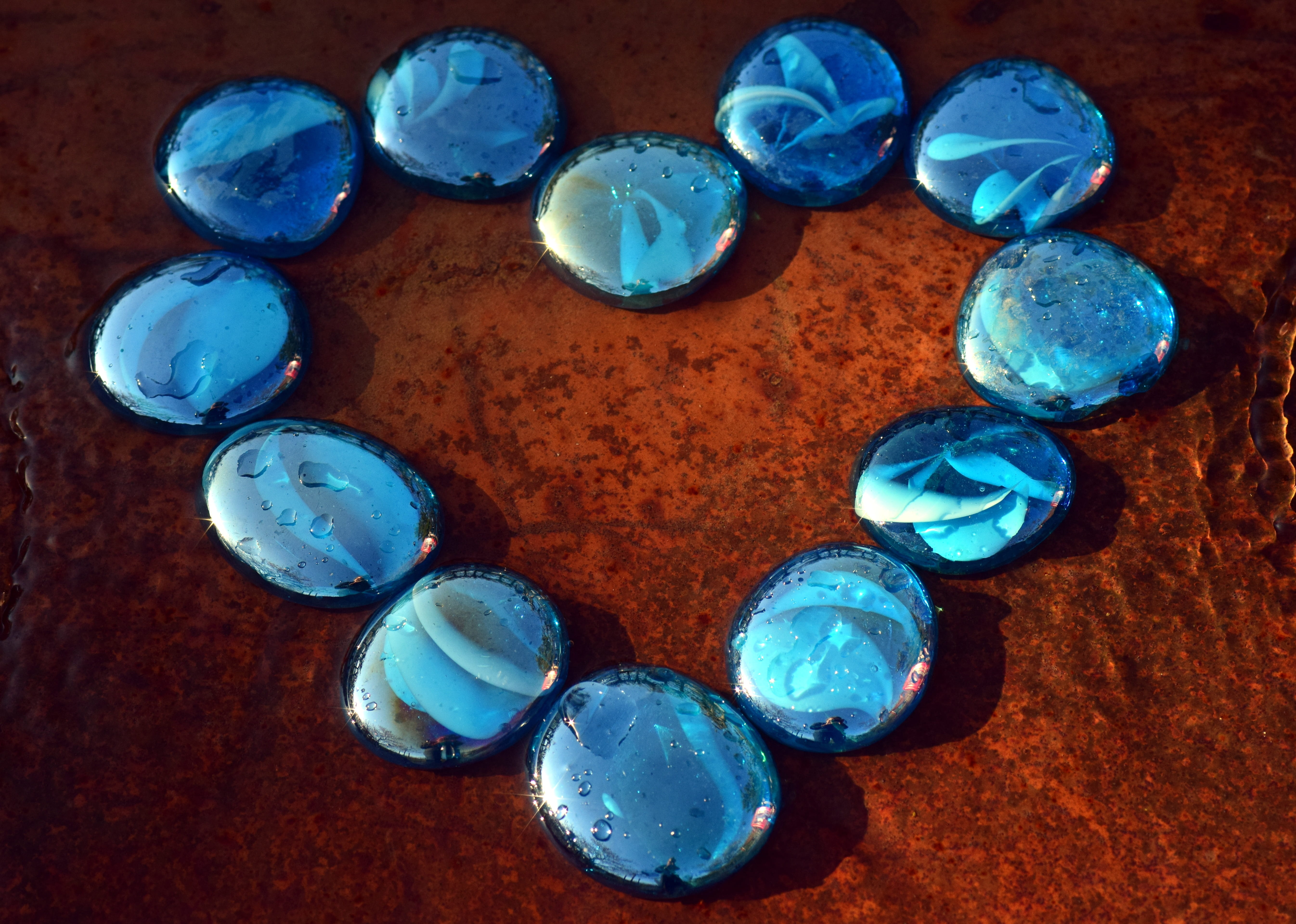 wet, glass, solid, circle, brown, decoration, precious gem, jewellery, multi colored, love, jewelry, luxury, pebble, blue, beautiful, no people, fragments, HD Wallpaper