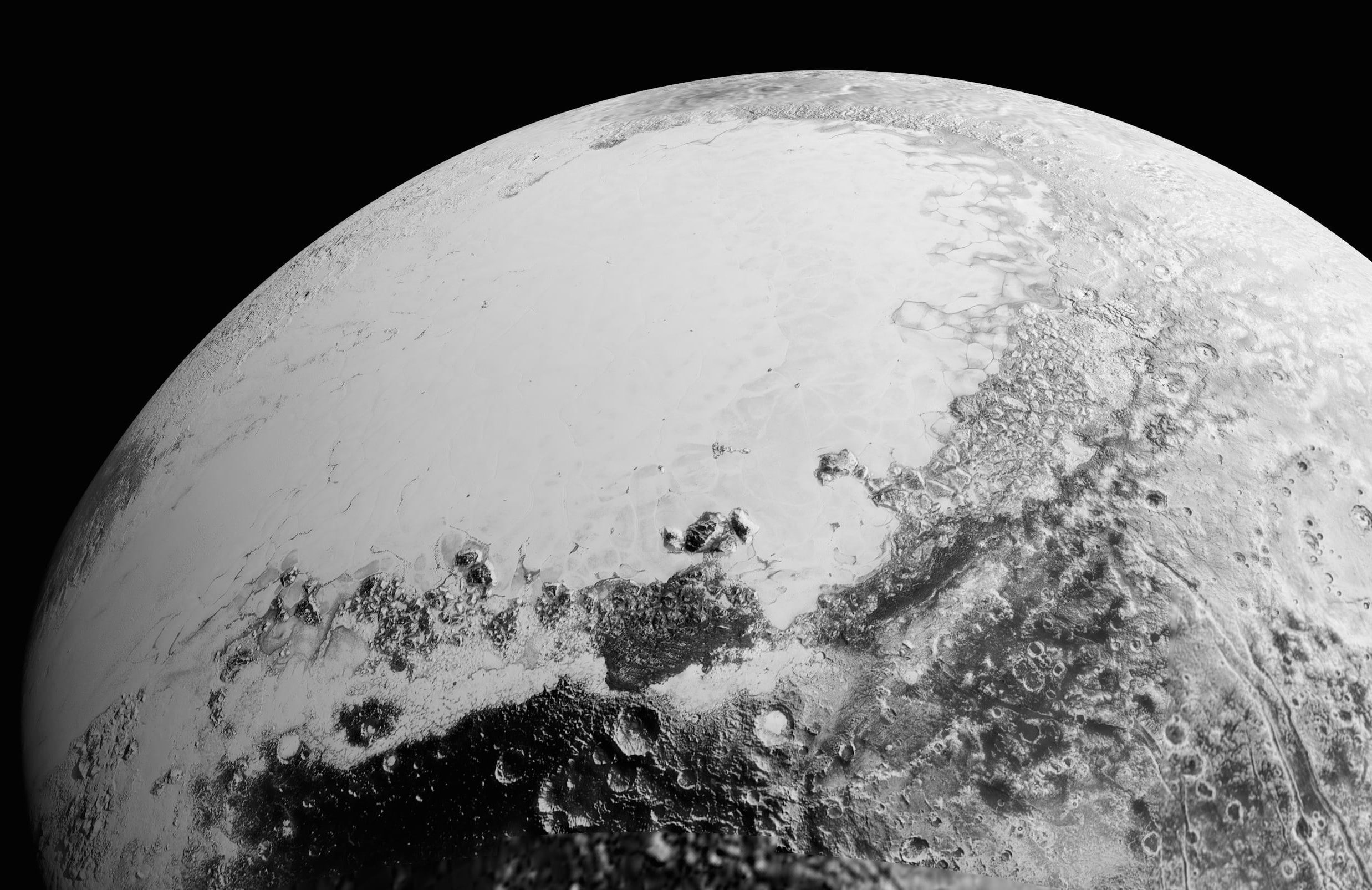 nature, space exploration, sky, round, close-up, water, solar system, Pluto, circle, 1080P, day, outdoors, geometric shape, space, semi-circle, beauty in nature, HD Wallpaper